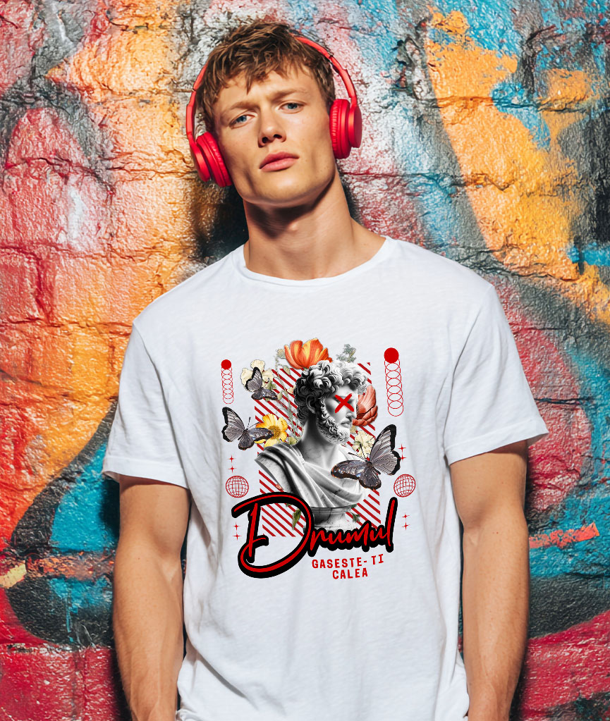 Tricou Femei, Barbati, Copii, Fata, Baiat, Unisex Personalizat Statuie Umană Bust Bărbătesc cu Fluturi și Flori - „Drumul Găsește-ți Calea” - Cadou Motivational [1]