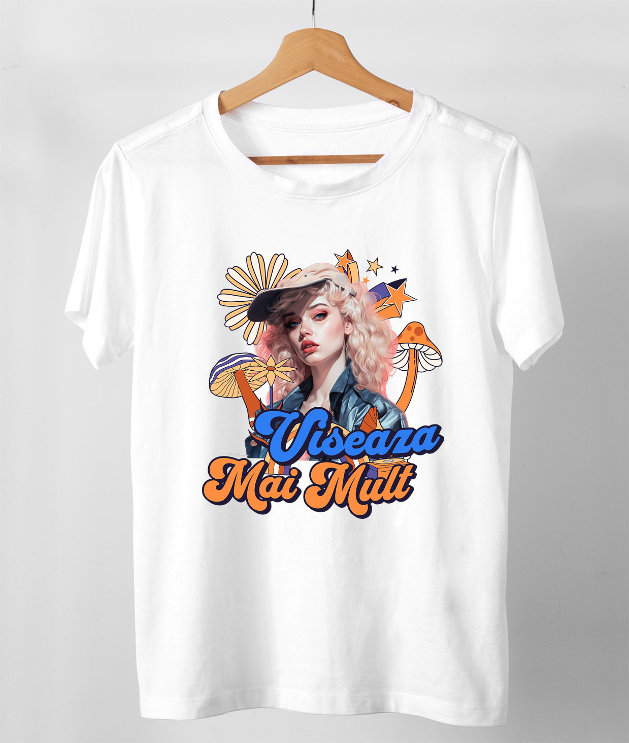 Tricou Femei, Barbati, Copii, Fata, Baiat, Unisex Personalizat Fată Stil Anime cu Șapcă și Flori - „Visează Mai Mult” - Cadou Motivațional pentru Fete [2]