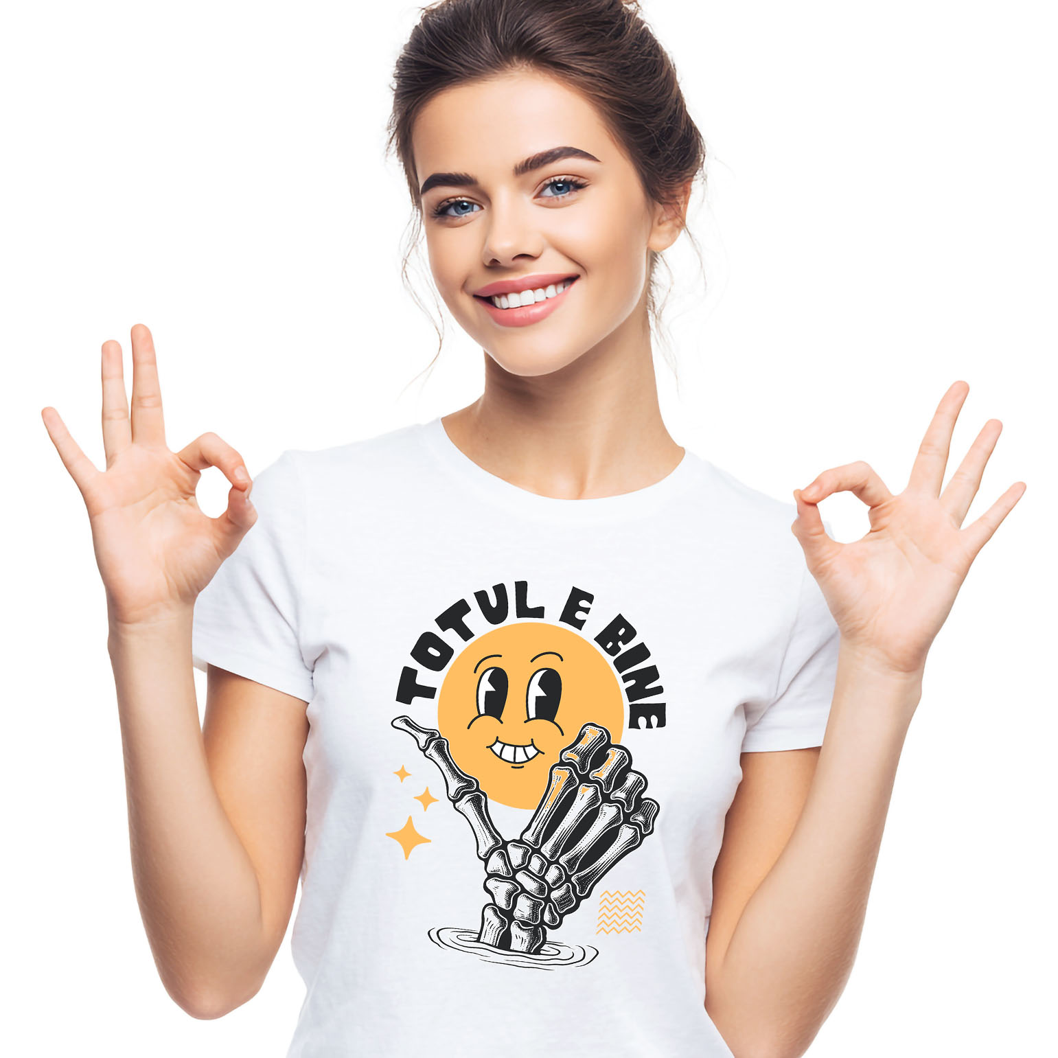 Mixed - Tricou Femei, Barbati, Copii, Fata, Baiat, Unisex Personalizat Smiley Face Vesel și Mână Umană - Mesaj Incurajator „Totul E Bine” Cadou Motivațional