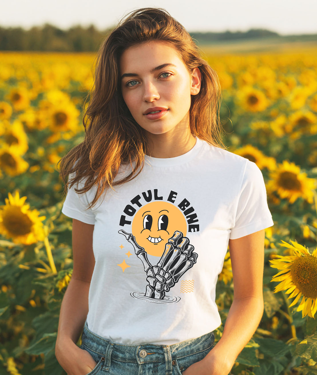 Tricou Femei, Barbati, Copii, Fata, Baiat, Unisex Personalizat Smiley Face Vesel și Mână Umană - Mesaj Incurajator „Totul E Bine” Cadou Motivațional [1]