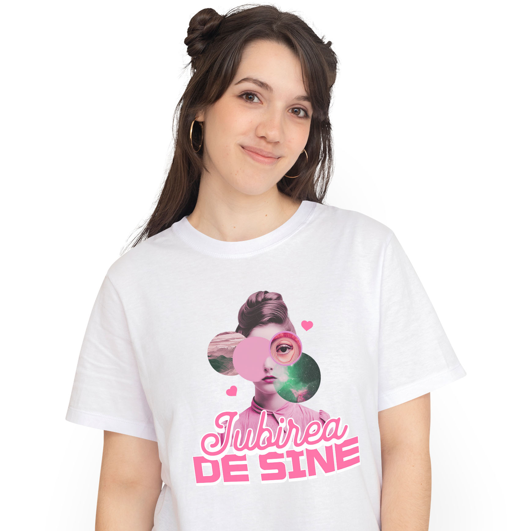 Mixed - Tricou Femei, Barbati, Copii, Fata, Baiat, Unisex Personalizat Camasa Roz cu Chip Feminin Abstract și Mesaj Iubire de Sine - Cadouri Personalizate pentru Femei, Încredere și Inspirație