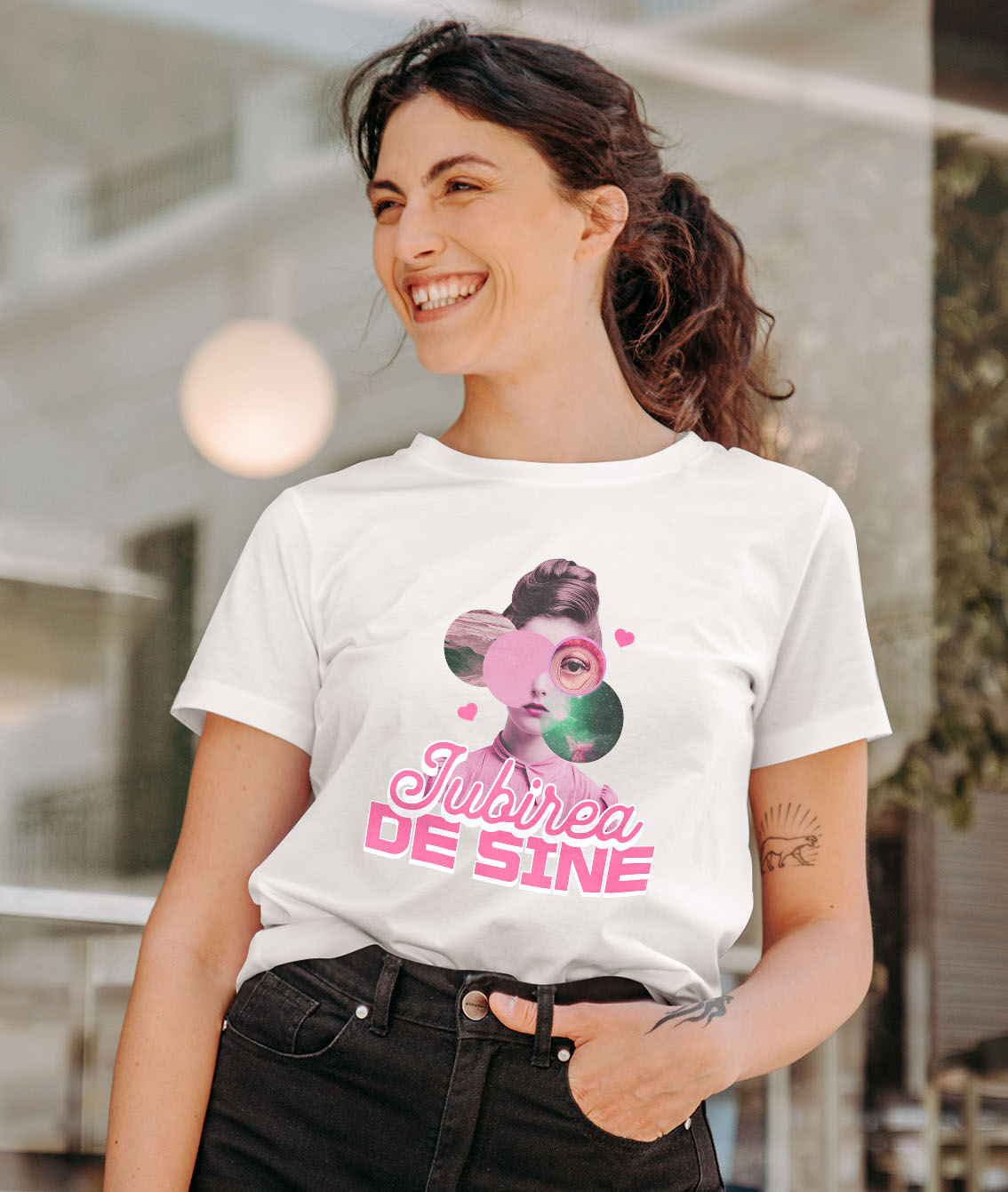 Tricou Femei, Barbati, Copii, Fata, Baiat, Unisex Personalizat Camasa Roz cu Chip Feminin Abstract și Mesaj Iubire de Sine - Cadouri Personalizate pentru Femei, Încredere și Inspirație [1]