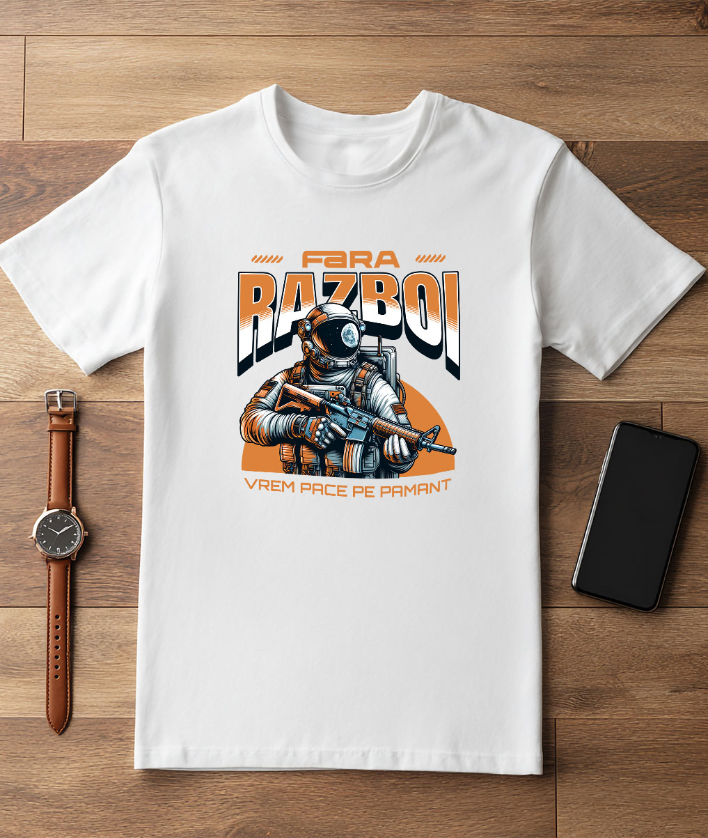 Tricou Femei, Barbati, Copii, Fata, Baiat, Unisex Personalizat Astronaut cu Armură și Mesaj de Pace "Fără Război, Vrem Pace Pe Pământ" - Cadouri Personalizate pentru Familie și Prieteni [2]