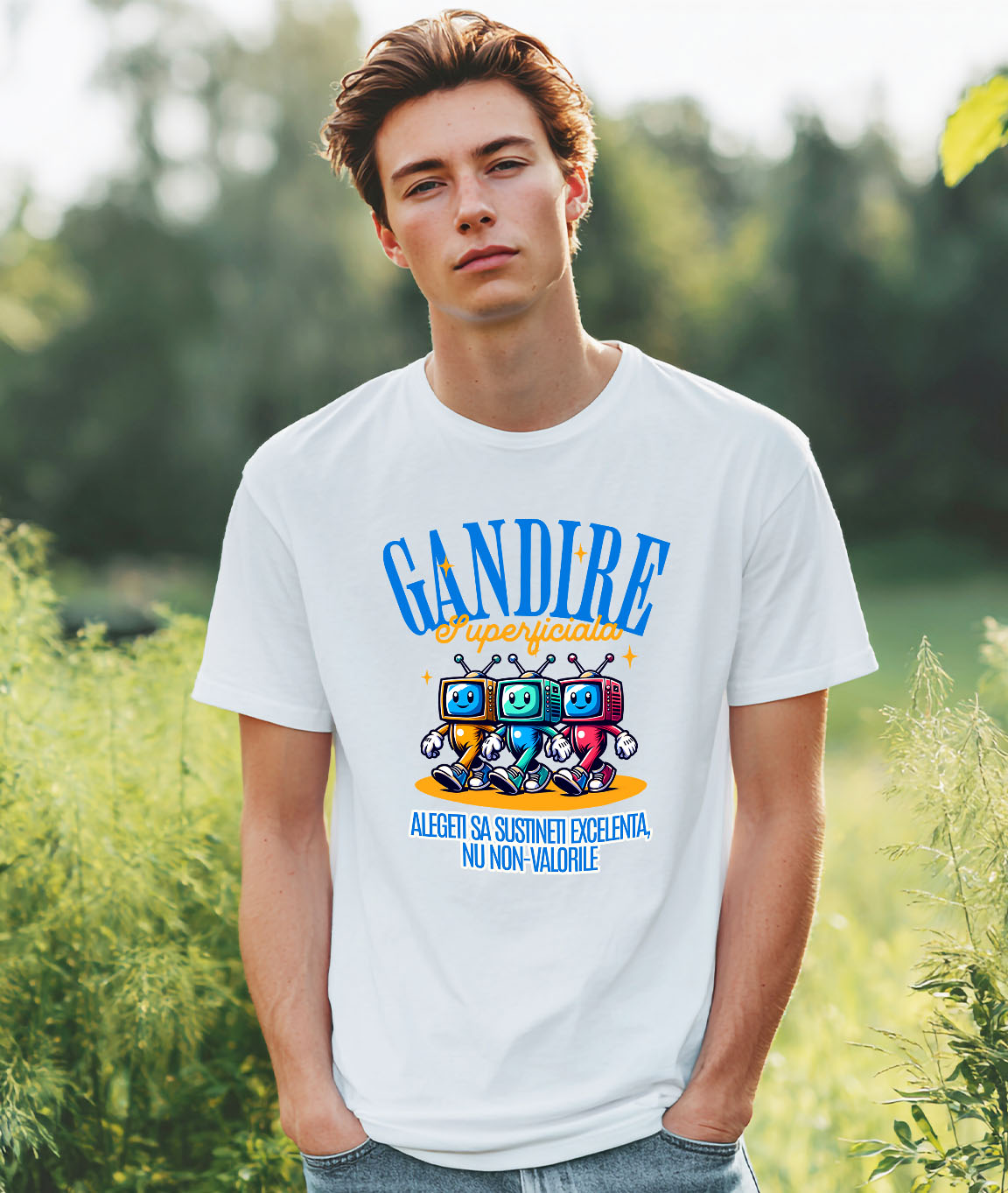 Tricou Femei, Barbati, Copii, Fata, Baiat, Unisex Personalizat Monitoare Colorate Vesele cu Text „Gândire Superficială Excelentă” – Cadouri Personalizate Amuzante pentru Familie și Prieteni [1]