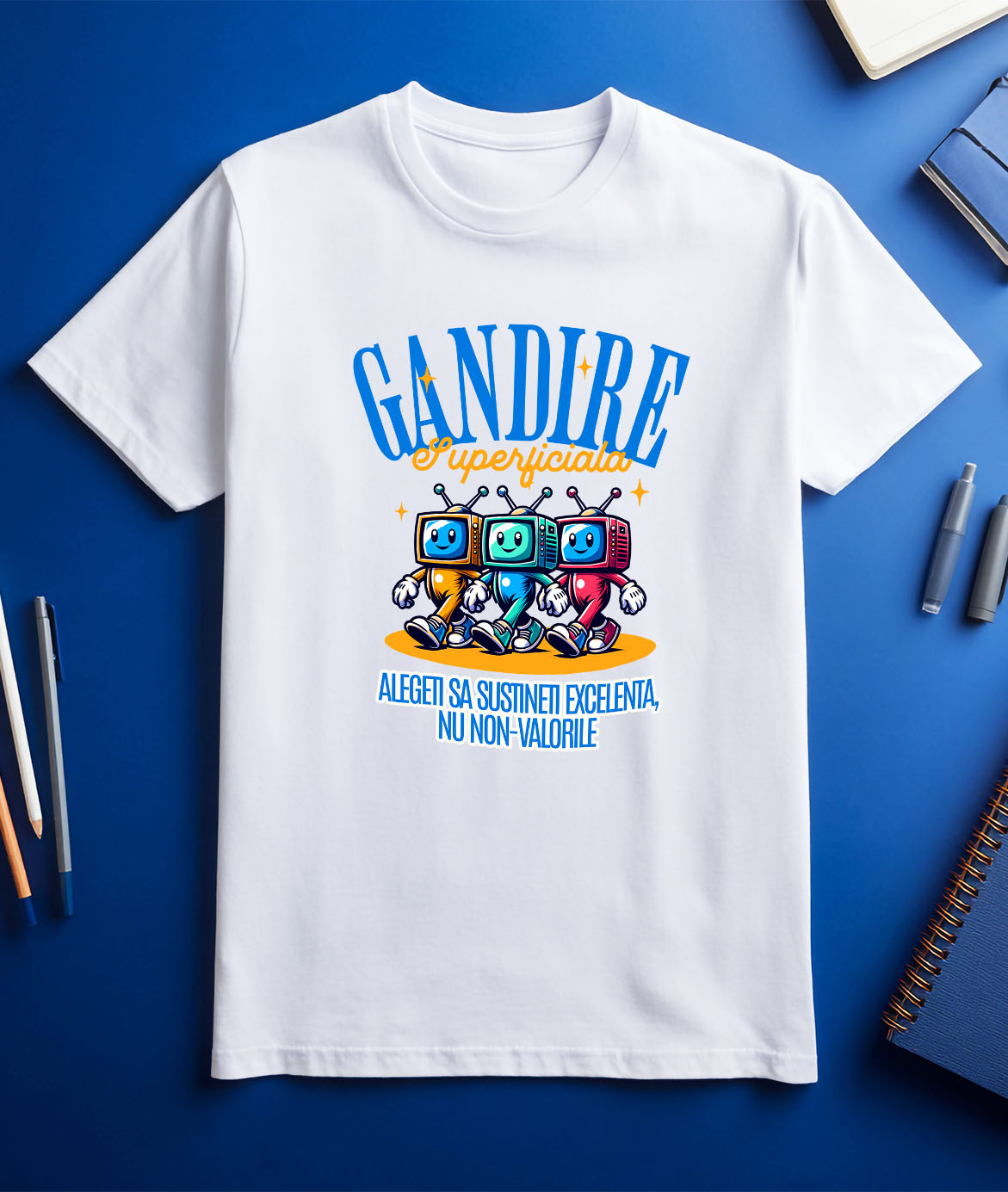 Tricou Femei, Barbati, Copii, Fata, Baiat, Unisex Personalizat Monitoare Colorate Vesele cu Text „Gândire Superficială Excelentă” – Cadouri Personalizate Amuzante pentru Familie și Prieteni [2]