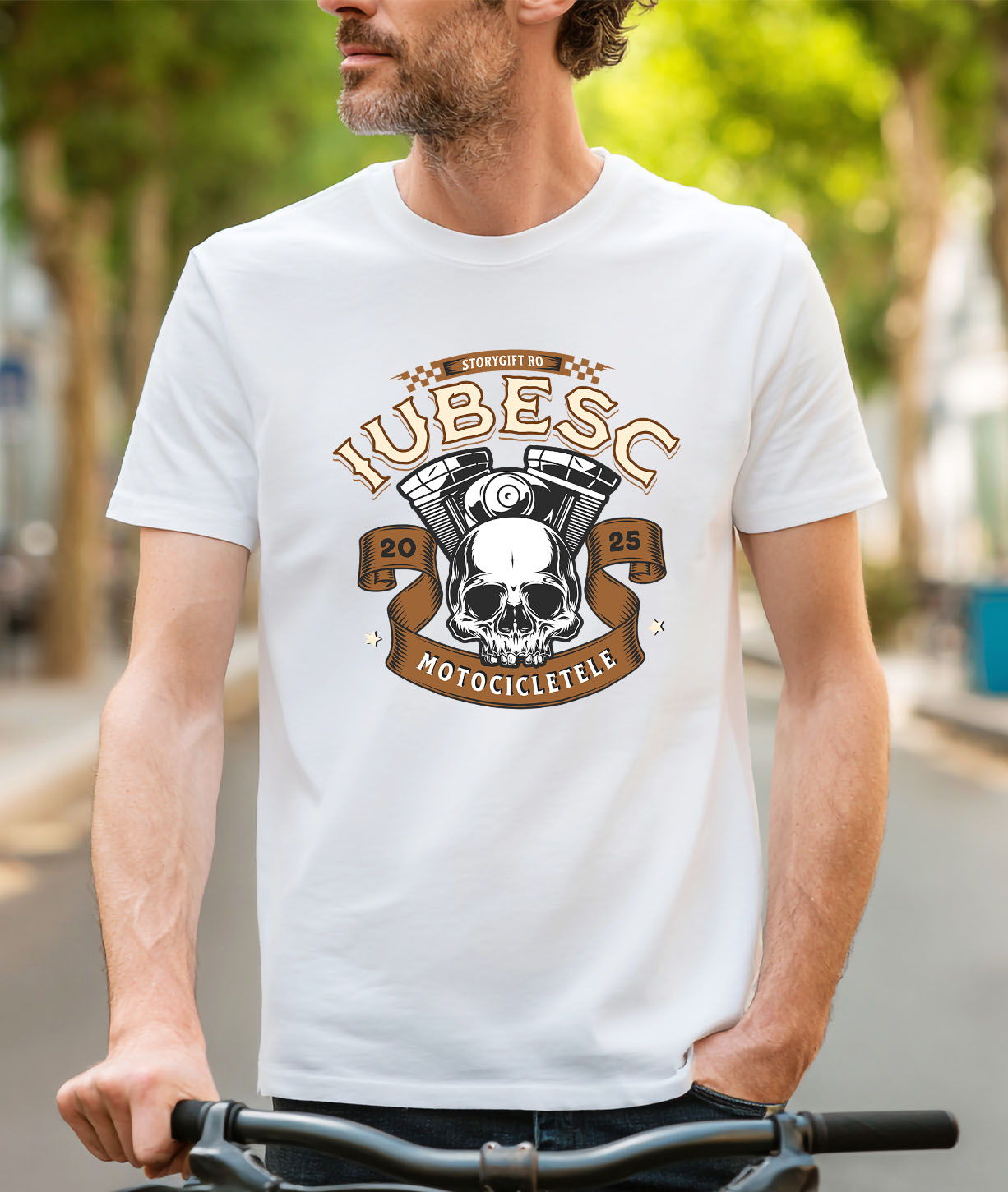 Tricou Femei, Barbati, Copii, Fata, Baiat, Unisex Personalizat Craniu Motociclist – Design Rebel pentru Iubitorii de Călătorii și Moto [1]