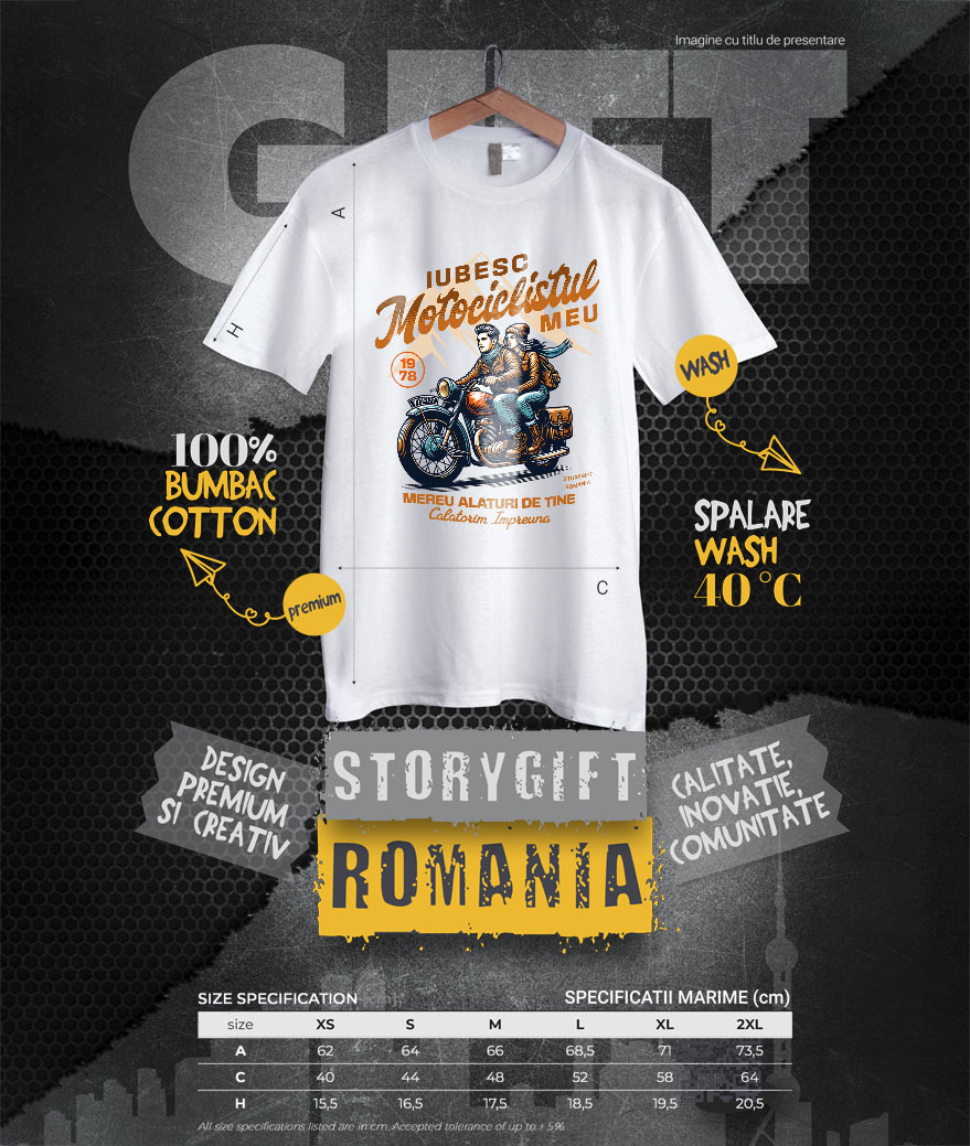 Tricou Femei, Barbati, Copii, Fata, Baiat, Unisex Personalizat Cuplu Romantic pe Motocicletă – Aventură Printre Munți de Valentine's Day [3]