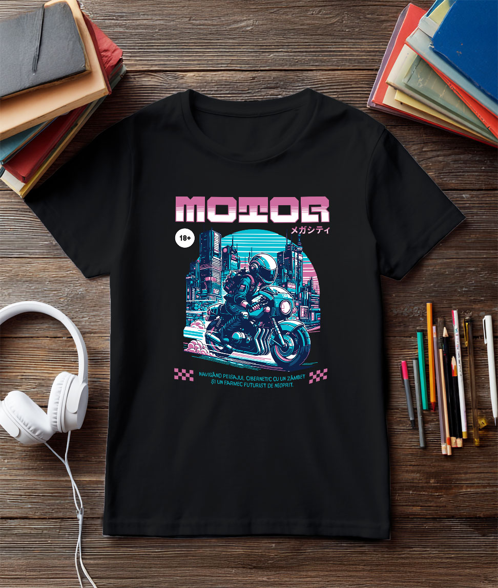 Tricou Femei, Barbati, Copii, Fata, Baiat, Unisex Personalizat Motociclist Viteză Noaptea în Orașul Tokyo – Design Urban și Vibrant [2]