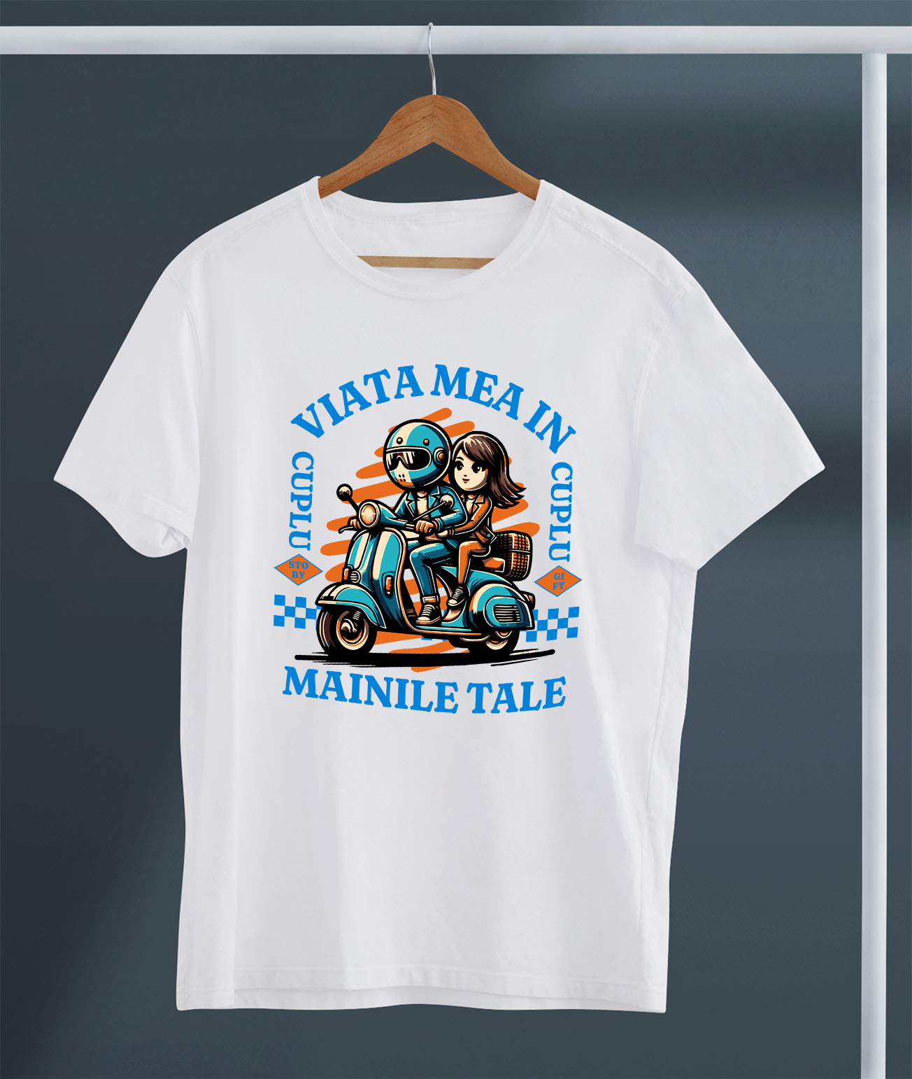 Tricou Femei, Barbati, Copii, Fata, Baiat, Unisex Personalizat Cuplu Romantic pe Scuter – Aventură și Dragoste de Valentine's Day [2]