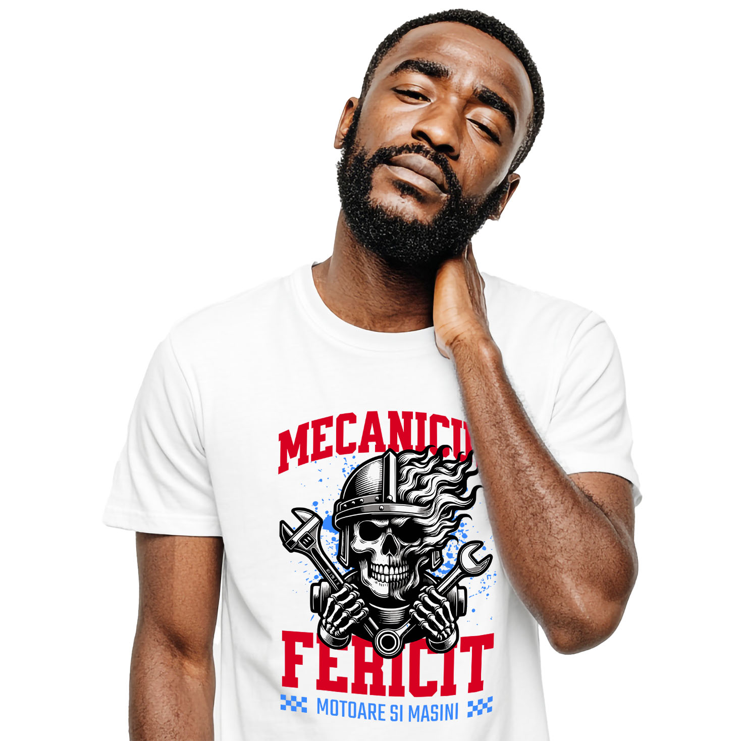 Motociclete - Tricou Femei, Barbati, Copii, Fata, Baiat, Unisex Personalizat Craniu cu Cască și Flăcări – Mecanicul Fericit, Pasiune pentru Motociclete