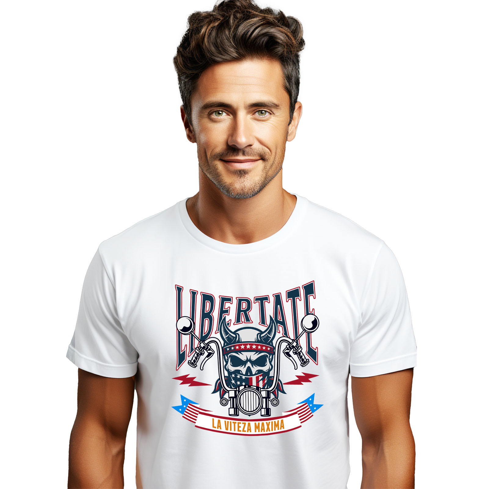 Motociclete - Tricou Femei, Barbati, Copii, Fata, Baiat, Unisex Personalizat Tricouri Personalizate Moto - Craniu Biker Cu Coarne & Stil Rebel