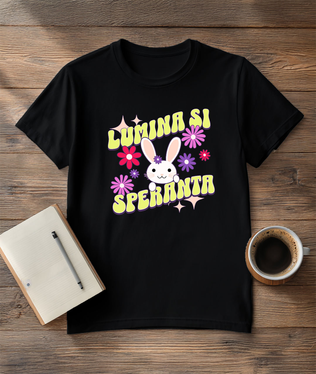 Tricou Femei, Barbati, Copii, Fata, Baiat, Unisex Personalizat "Iepure cu Floare și Urechi Lungi – Lumina și Speranța Sărbătorilor Pascale pentru Copii" [2]