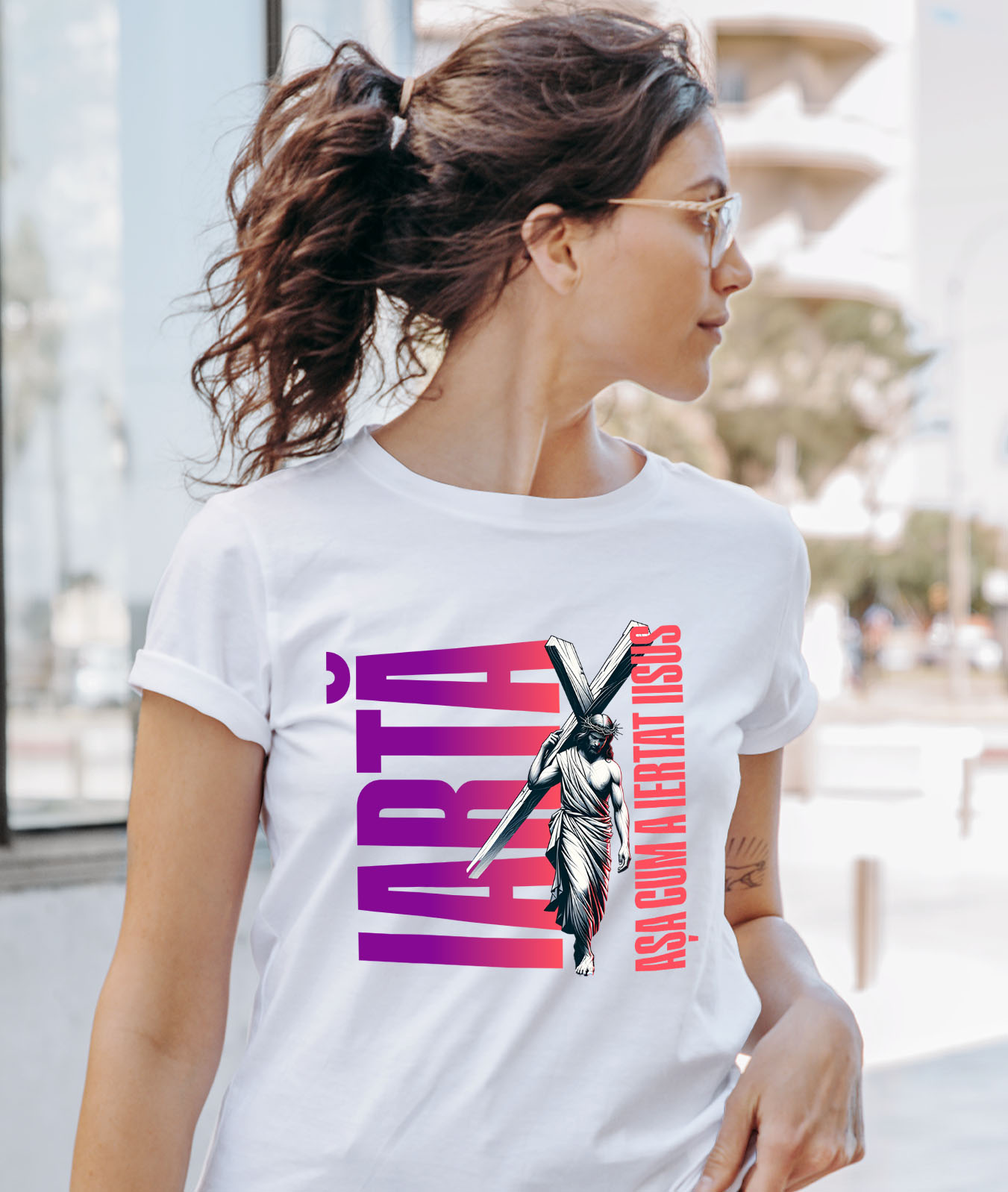 Tricou Femei, Barbati, Copii, Fata, Baiat, Unisex Personalizat "Iisus cu Crucea - Iertare și Credință | Cadouri Personalizate pentru Sărbătorile Pascale" [1]