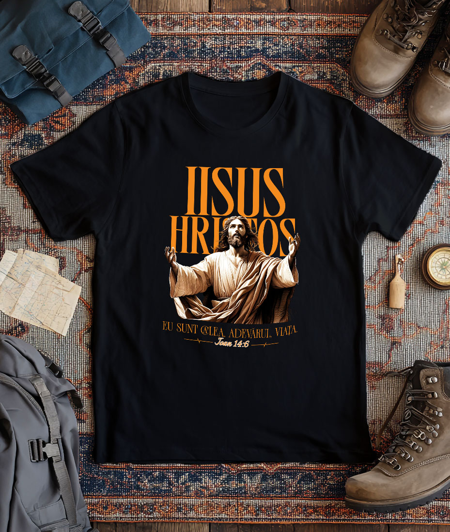 Tricou Femei, Barbati, Copii, Fata, Baiat, Unisex Personalizat "Iisus Hristos - Statuie Religioasă cu Mesajul 'Eu Sunt Calea, Adevărul și Viața' | Cadou Spiritual" [2]