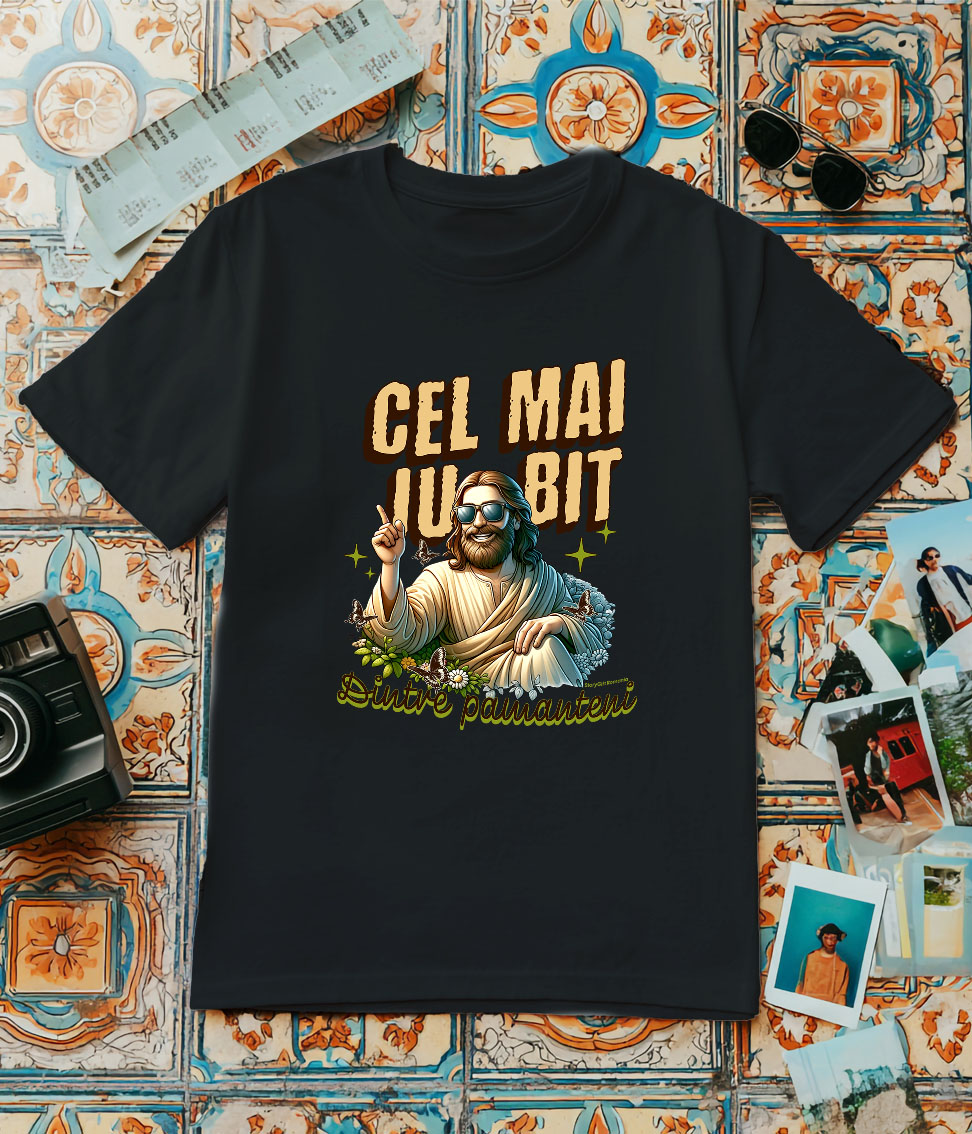 Tricou Femei, Barbati, Copii, Fata, Baiat, Unisex Personalizat "Iisus Hristos cu Ochelari de Soare - Cel Mai Iubit Dintre Pământeni | Cadou Religios Personalizat" [2]