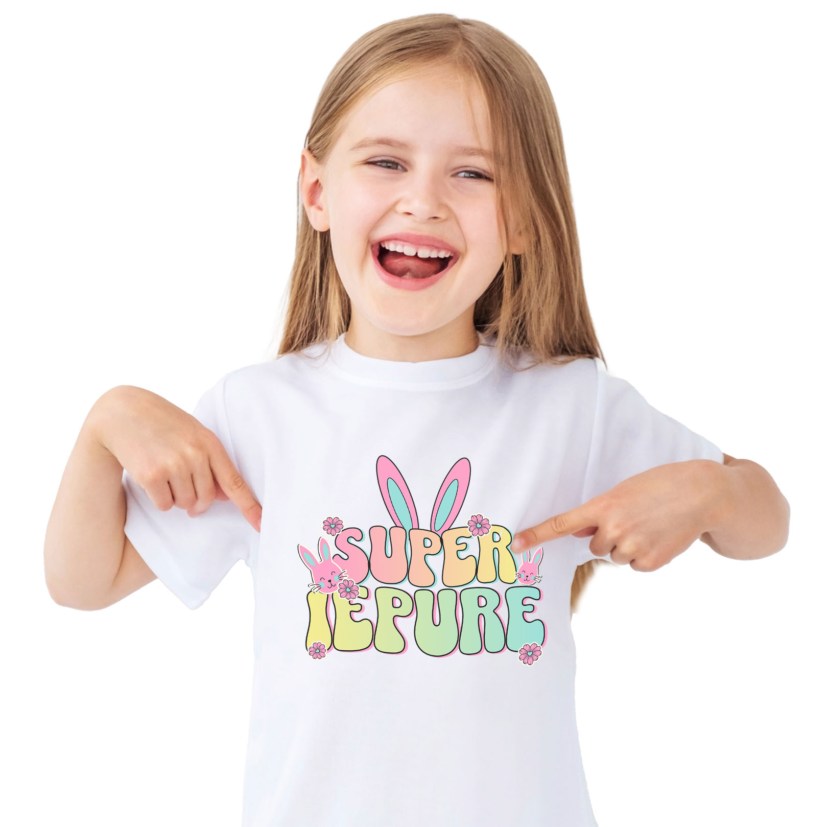 Paste - Tricou Femei, Barbati, Copii, Fata, Baiat, Unisex Personalizat "Iubitorii de Iepuri cu Urechi Lungi Colorate - Cadou Paște pentru Copii"