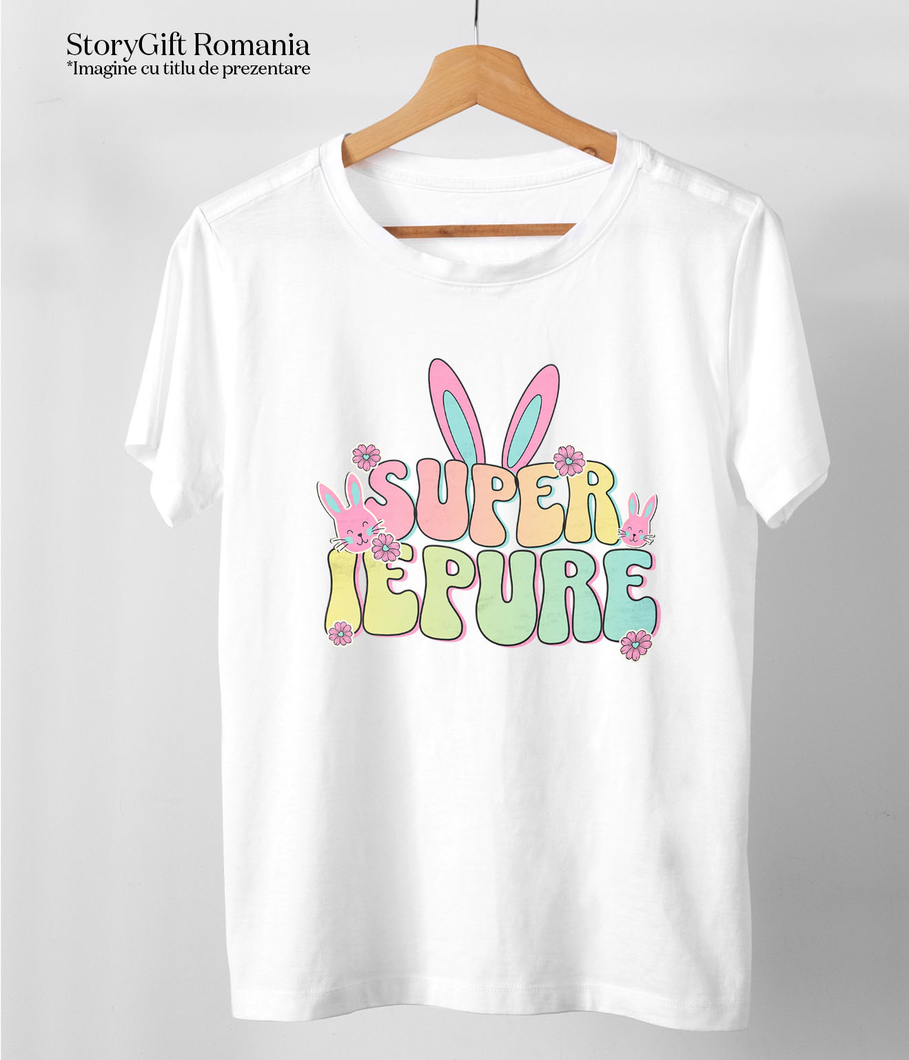 Tricou Femei, Barbati, Copii, Fata, Baiat, Unisex Personalizat "Iubitorii de Iepuri cu Urechi Lungi Colorate - Cadou Paște pentru Copii" [4]