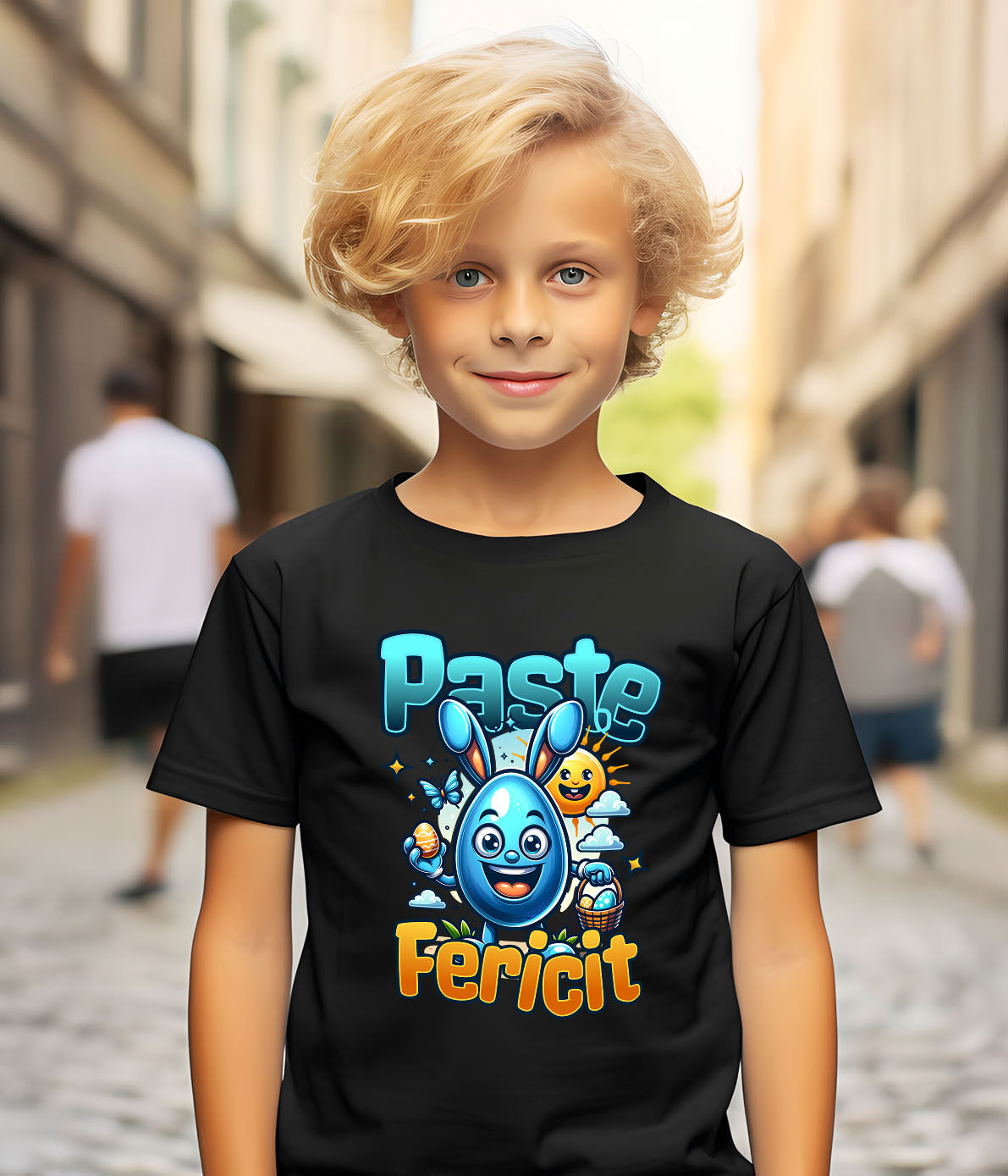 Tricou Femei, Barbati, Copii, Fata, Baiat, Unisex Personalizat "Ou Albastru cu Urechi de Iepure - Cadou Paște pentru Copii" [3]