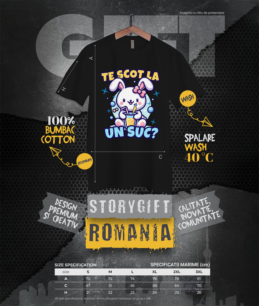 Tricou Femei, Barbati, Copii, Fata, Baiat, Unisex Personalizat "Iepure Alb cu Fundă Roz și Suc de Fructe - Cadou Amuzant pentru Copii și Prieteni" [3]