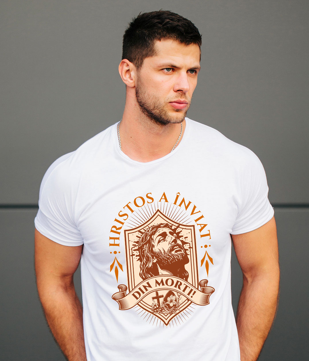 Tricou Femei, Barbati, Copii, Fata, Baiat, Unisex Personalizat "Chipul lui Iisus Hristos - Hristos a Înviat, Cadou Religios de Paște" [1]