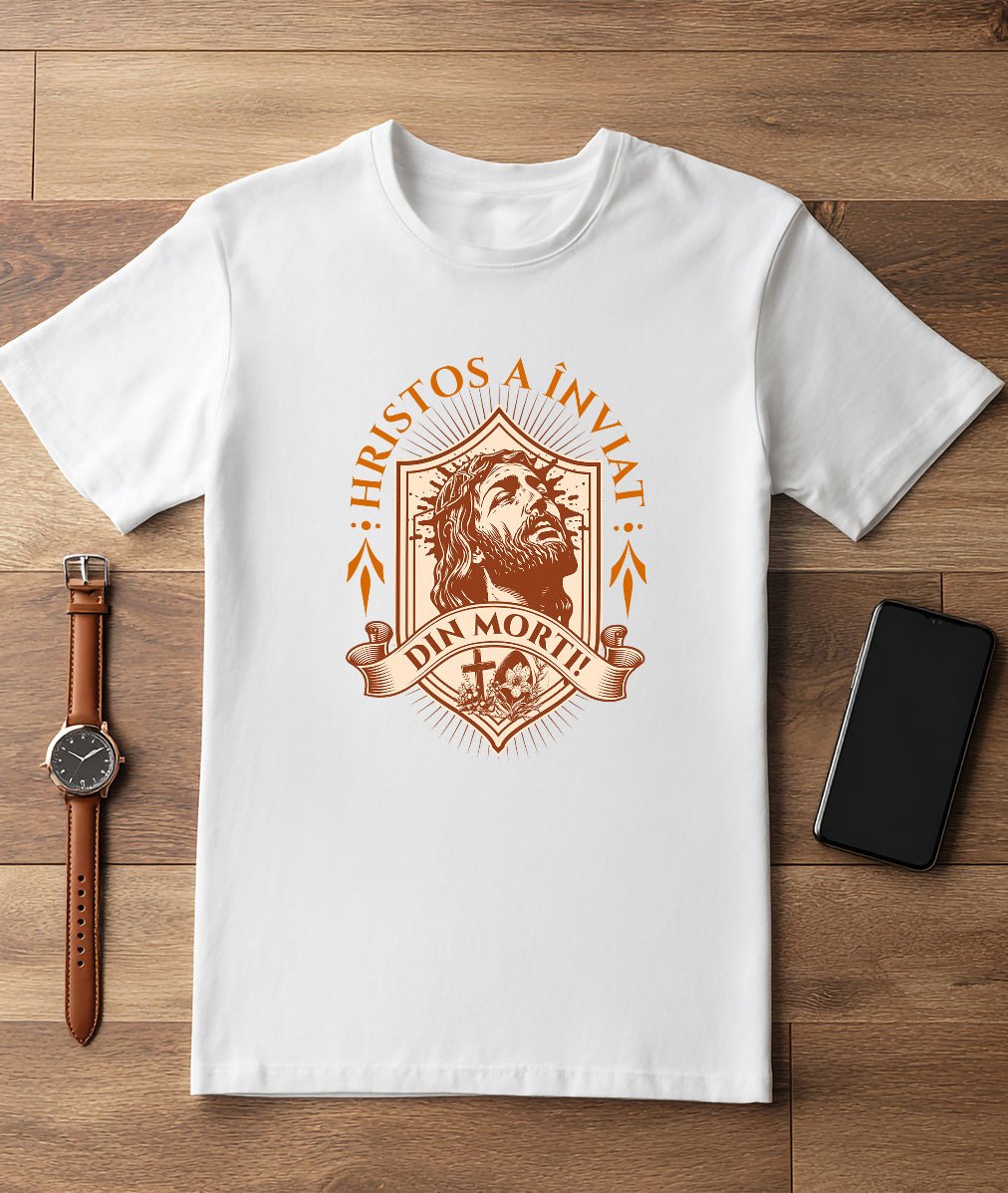 Tricou Femei, Barbati, Copii, Fata, Baiat, Unisex Personalizat "Chipul lui Iisus Hristos - Hristos a Înviat, Cadou Religios de Paște" [2]
