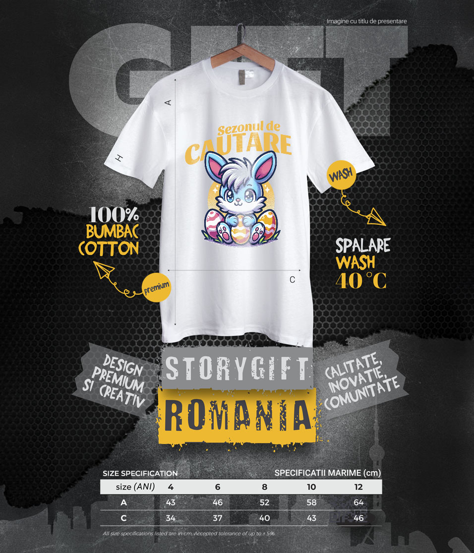 Tricou Femei, Barbati, Copii, Fata, Baiat, Unisex Personalizat "Iepure Albastru cu Freză și Ouă Colorate de Paște - Cadou pentru Copii" [5]