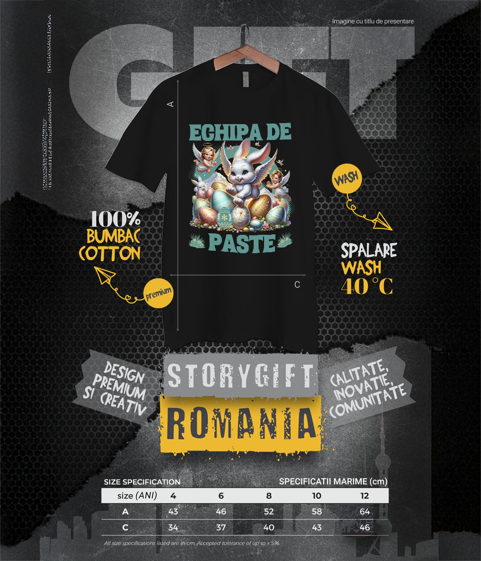 Tricou Femei, Barbati, Copii, Fata, Baiat, Unisex Personalizat "Iepure Fericit Cu Aripi De Înger și Ouă Colorate - Paște Cu Bebelusi Îngeri" [5]