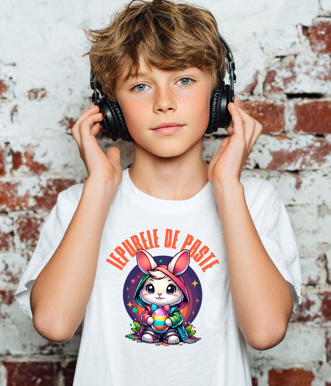 Tricou Femei, Barbati, Copii, Fata, Baiat, Unisex Personalizat "Iepure Alb Cu Pelerină Multicolor și Papion - Iepurele De Paște Perfect" [2]