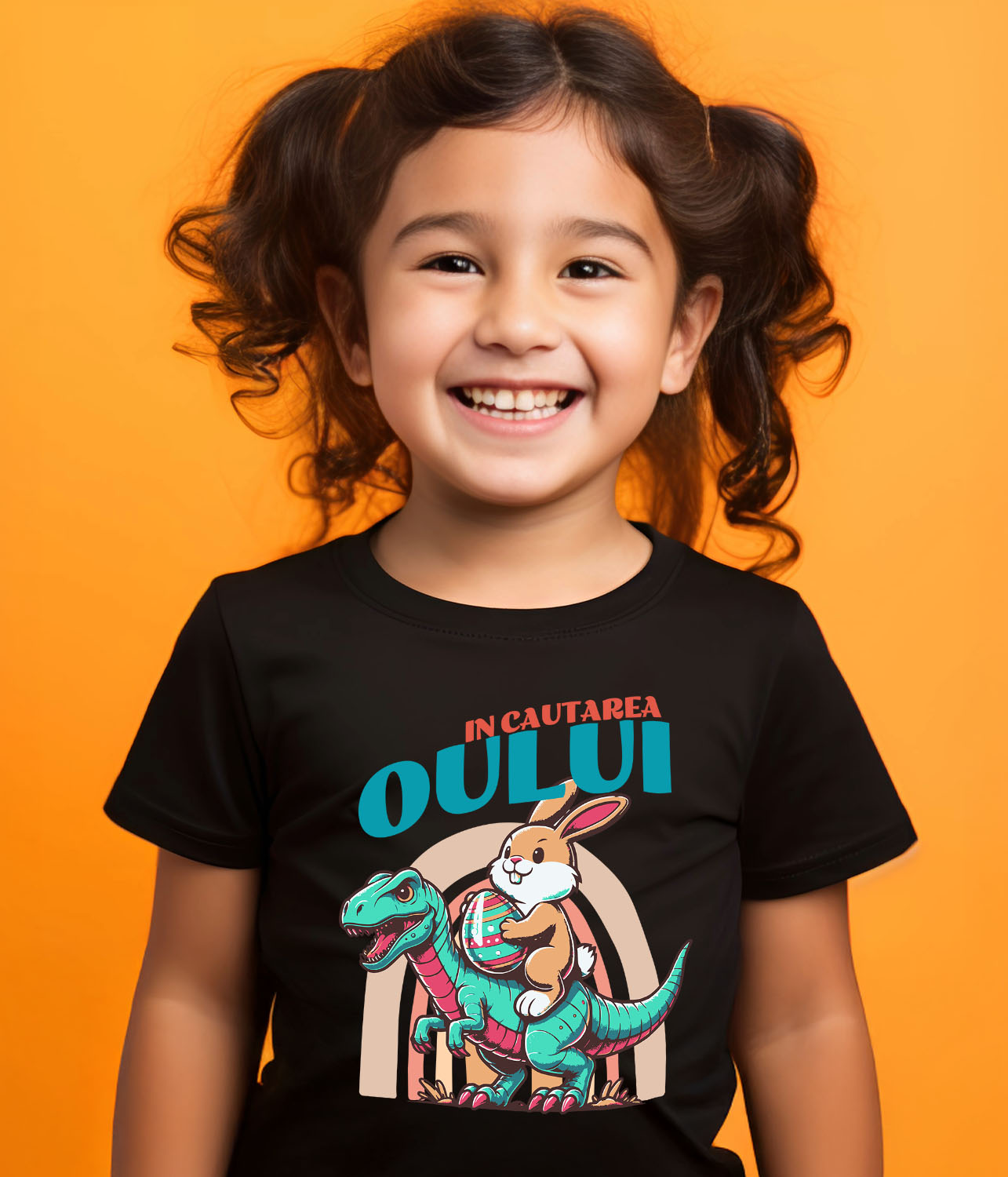 Tricou Femei, Barbati, Copii, Fata, Baiat, Unisex Personalizat "Iepure Maro Cu Oul Colorat și T-rex - Cadou Paște Creativ și Distractiv" [2]