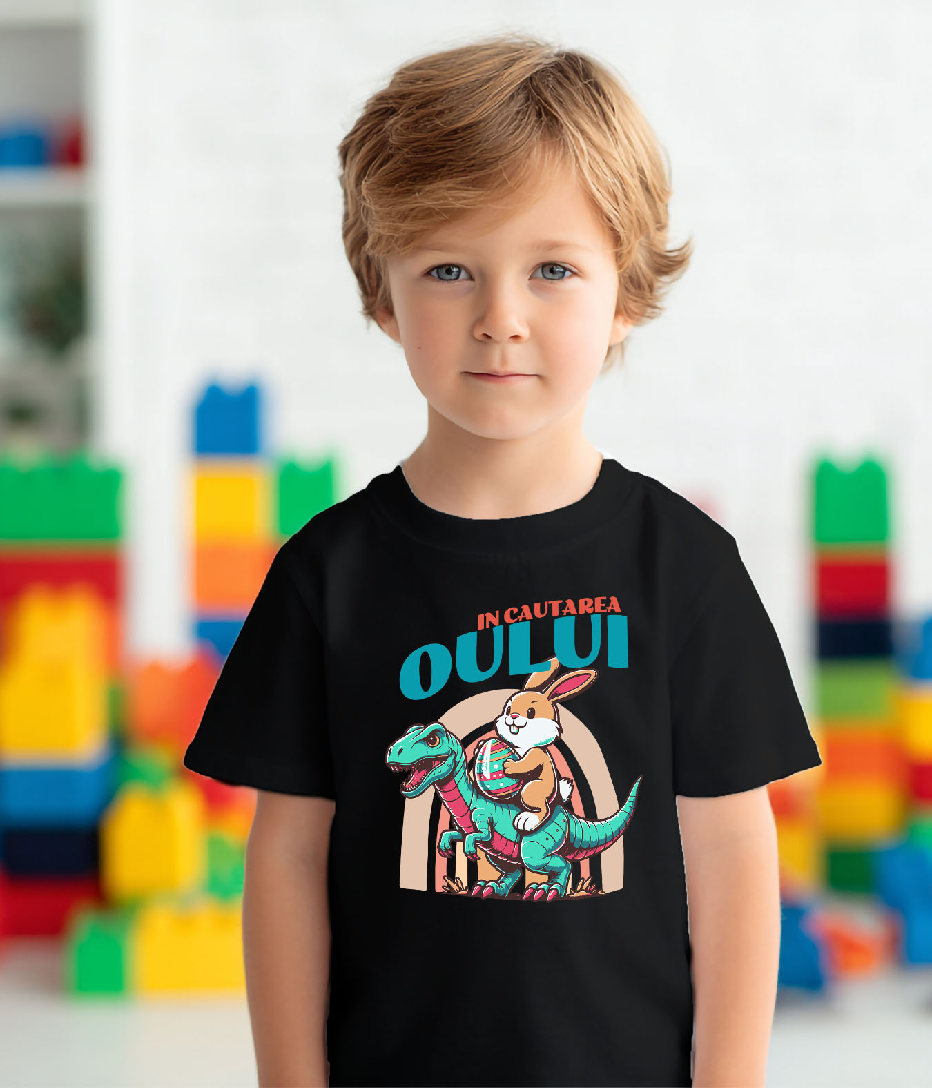 Tricou Femei, Barbati, Copii, Fata, Baiat, Unisex Personalizat "Iepure Maro Cu Oul Colorat și T-rex - Cadou Paște Creativ și Distractiv" [3]