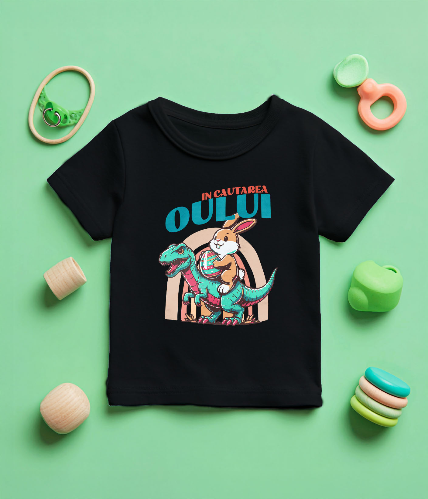 Tricou Femei, Barbati, Copii, Fata, Baiat, Unisex Personalizat "Iepure Maro Cu Oul Colorat și T-rex - Cadou Paște Creativ și Distractiv" [4]