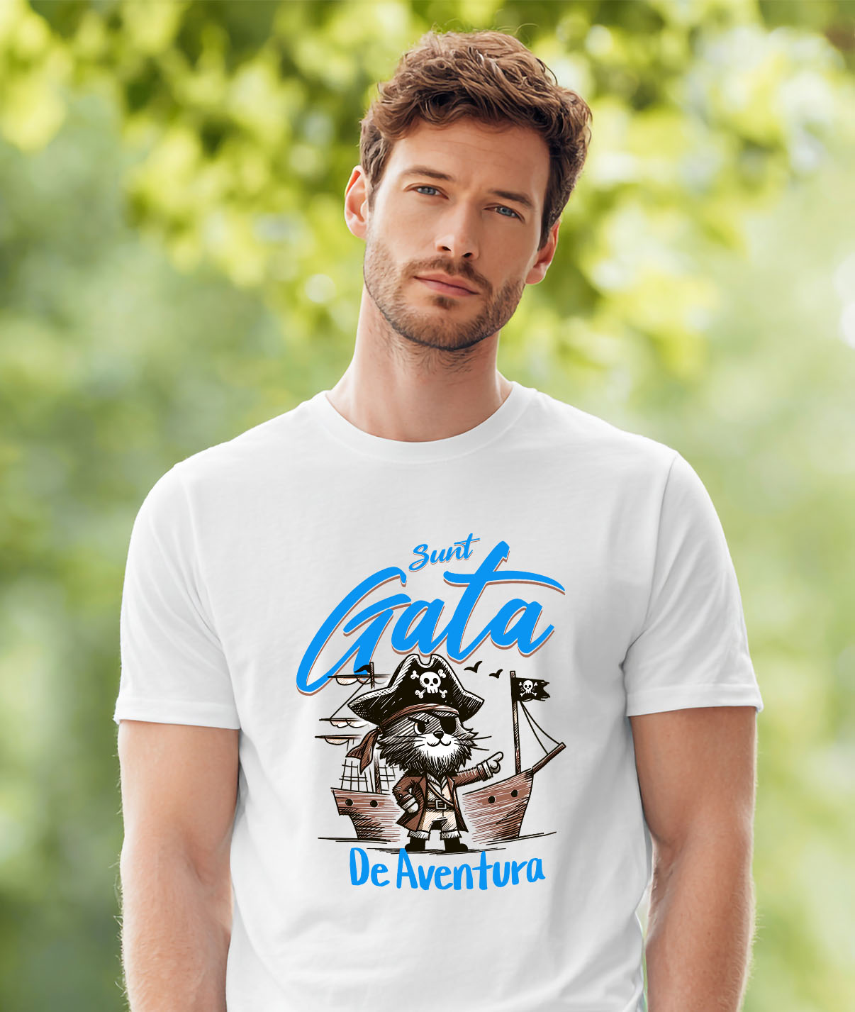 Tricou Femei, Barbati, Copii, Fata, Baiat, Unisex Personalizat "Pisica Pirat cu Pălărie și Corabie - Cadou Aventuros pentru Copii" [1]