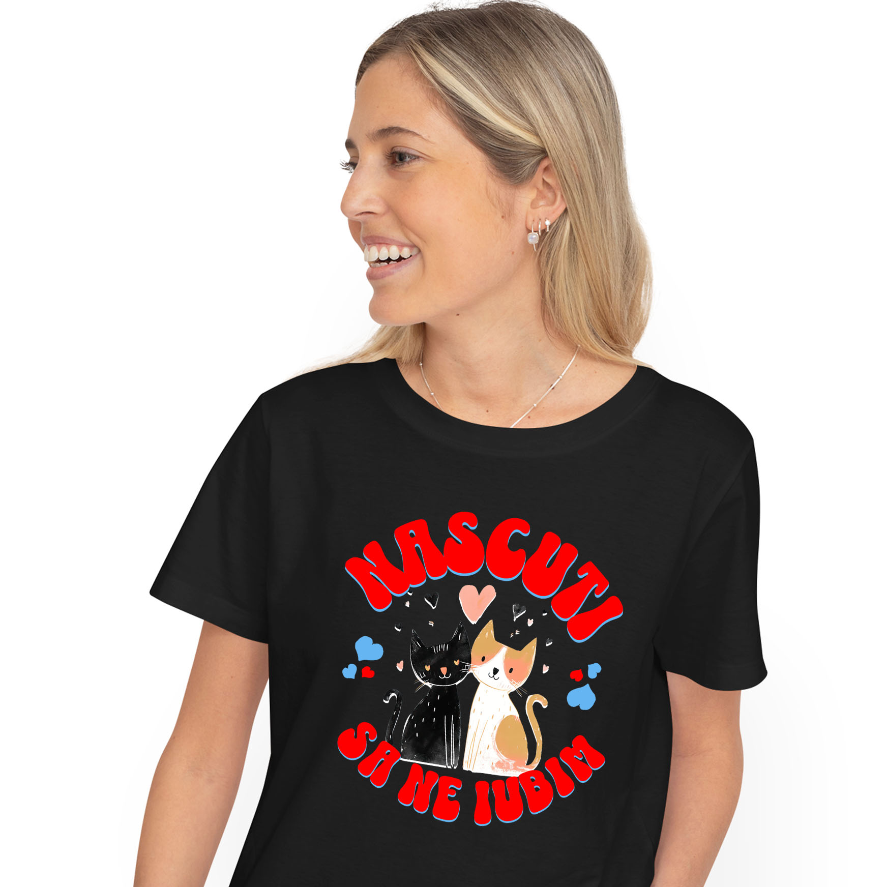 Tricou Femei, Barbati, Copii, Fata, Baiat, Unisex Personalizat "Cuplu Pisici Neagră și Portocalie - Cadou Iubire și Fericire Personalizat"