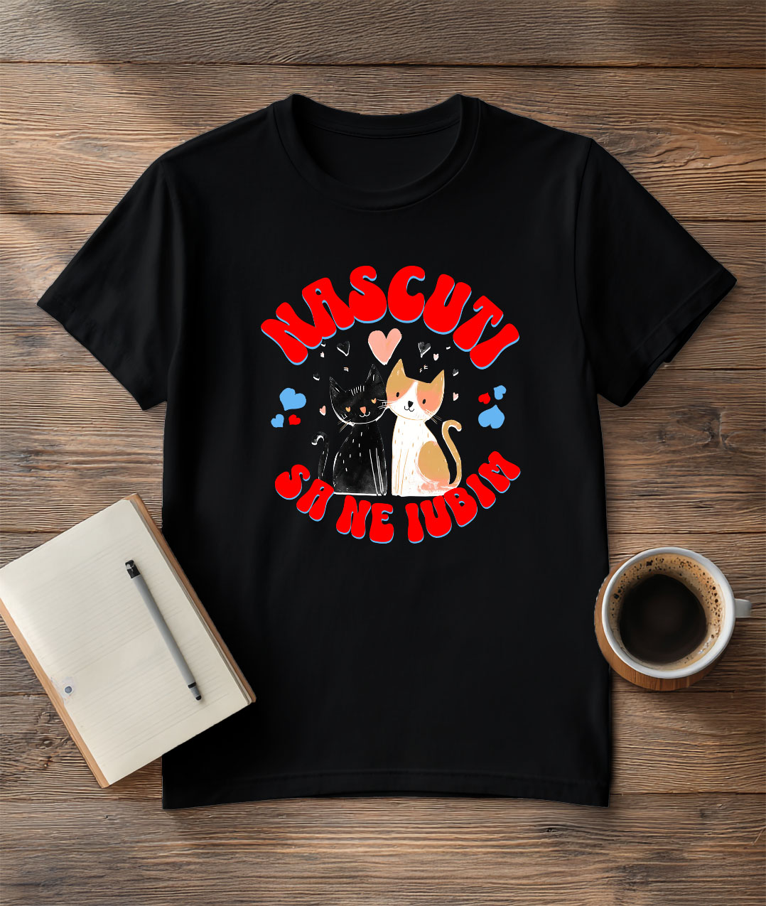 Tricou Femei, Barbati, Copii, Fata, Baiat, Unisex Personalizat "Cuplu Pisici Neagră și Portocalie - Cadou Iubire și Fericire Personalizat" [2]