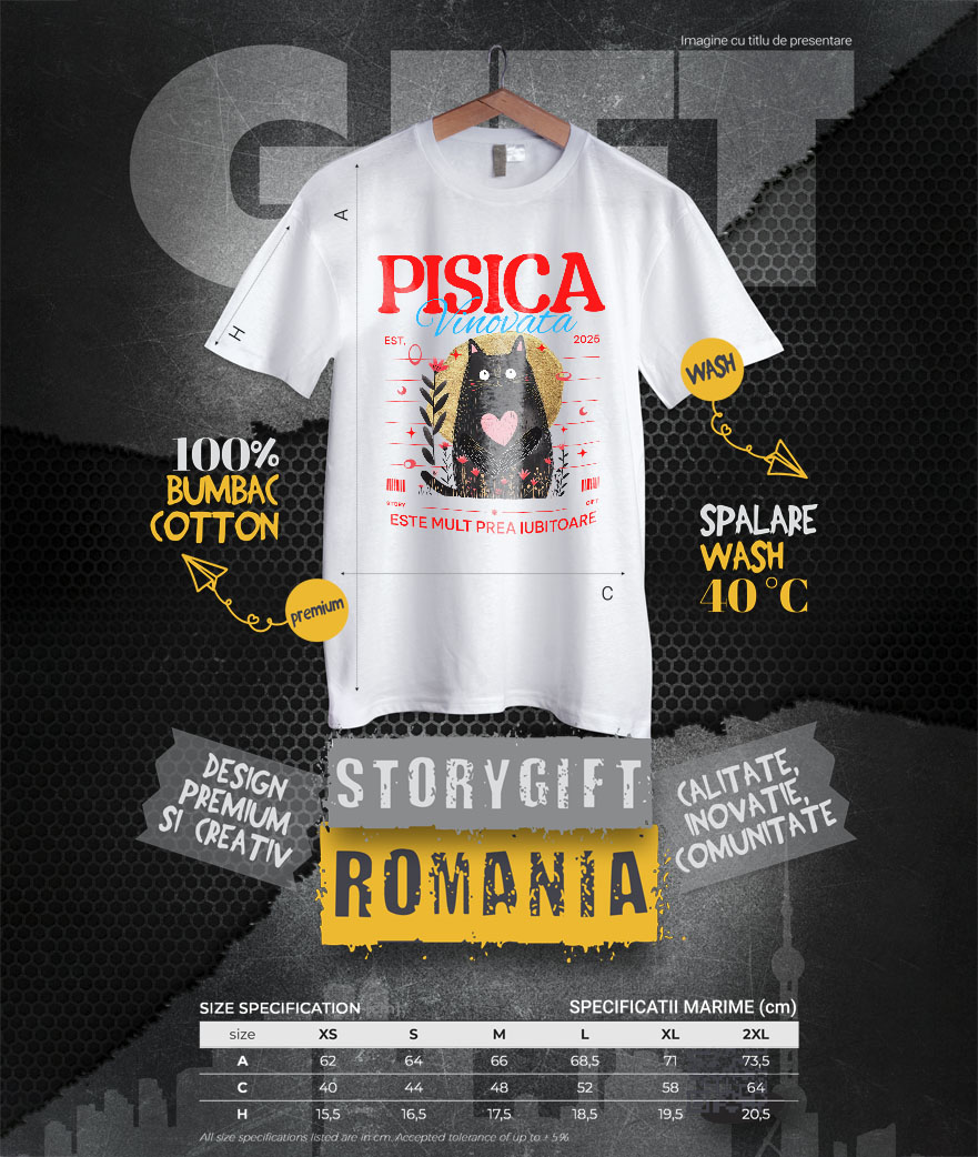 Tricou Femei, Barbati, Copii, Fata, Baiat, Unisex Personalizat "Pisica Neagră cu Inima Roz - Cadou Amuzant pentru Iubitori de Pisici" [3]