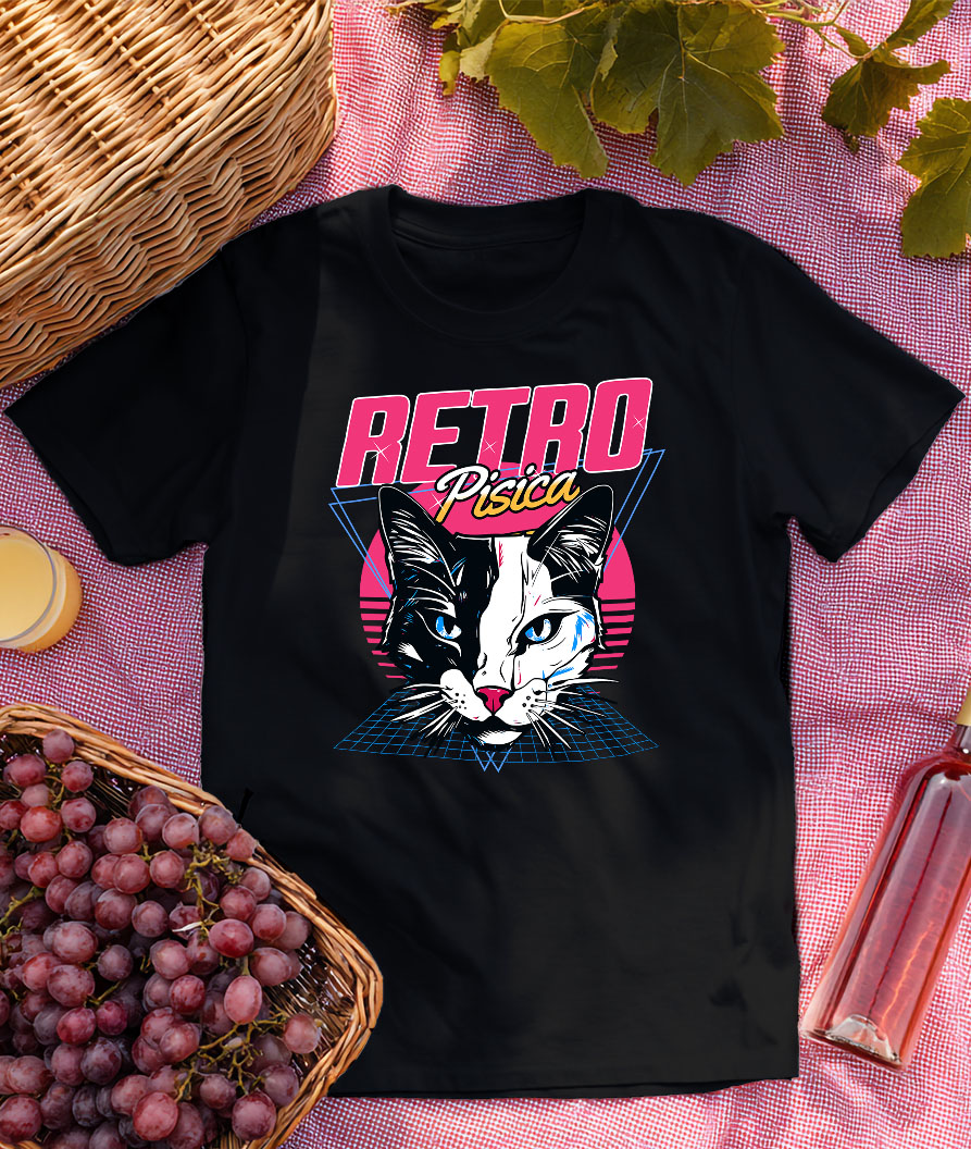 Tricou Femei, Barbati, Copii, Fata, Baiat, Unisex Personalizat Cap Pisica Alb Negru Retro - Cadou Personalizat Iubitorilor De Pisici, Familie și Prieteni [2]