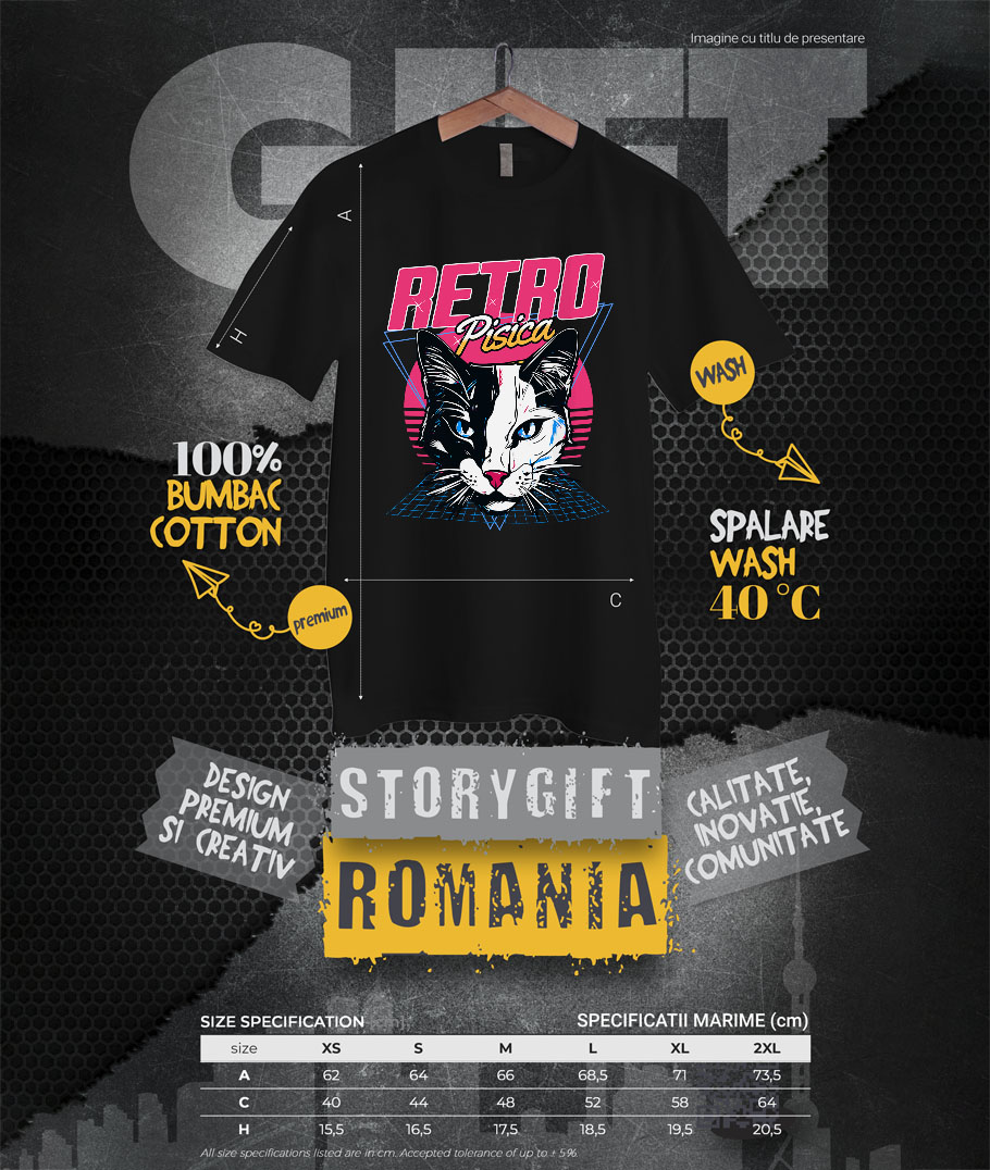 Tricou Femei, Barbati, Copii, Fata, Baiat, Unisex Personalizat Cap Pisica Alb Negru Retro - Cadou Personalizat Iubitorilor De Pisici, Familie și Prieteni [3]