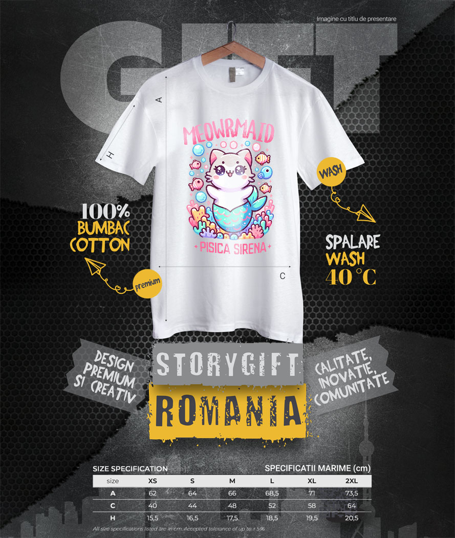 Tricou Femei, Barbati, Copii, Fata, Baiat, Unisex Personalizat Sirena Vesela Pisica Cu Coada Albastra – Cadou Personalizat Meowrmaid pentru Familie și Prieteni [3]