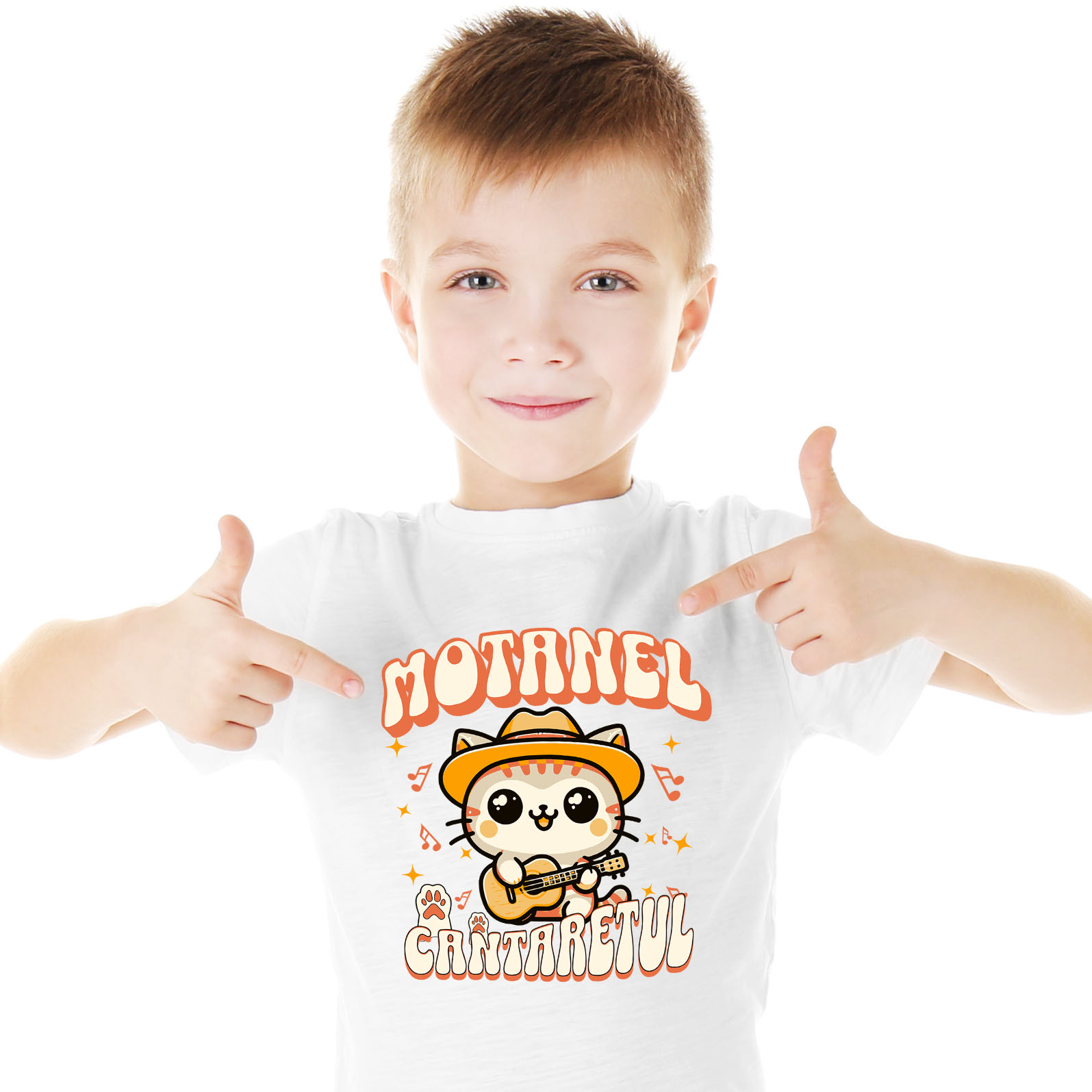 Tricou Femei, Barbati, Copii, Fata, Baiat, Unisex Personalizat Motan Cu Pălărie Mexicană și Chitară – Cadou Personalizat Motănel Cântărețul pentru Copii și Familie [1]