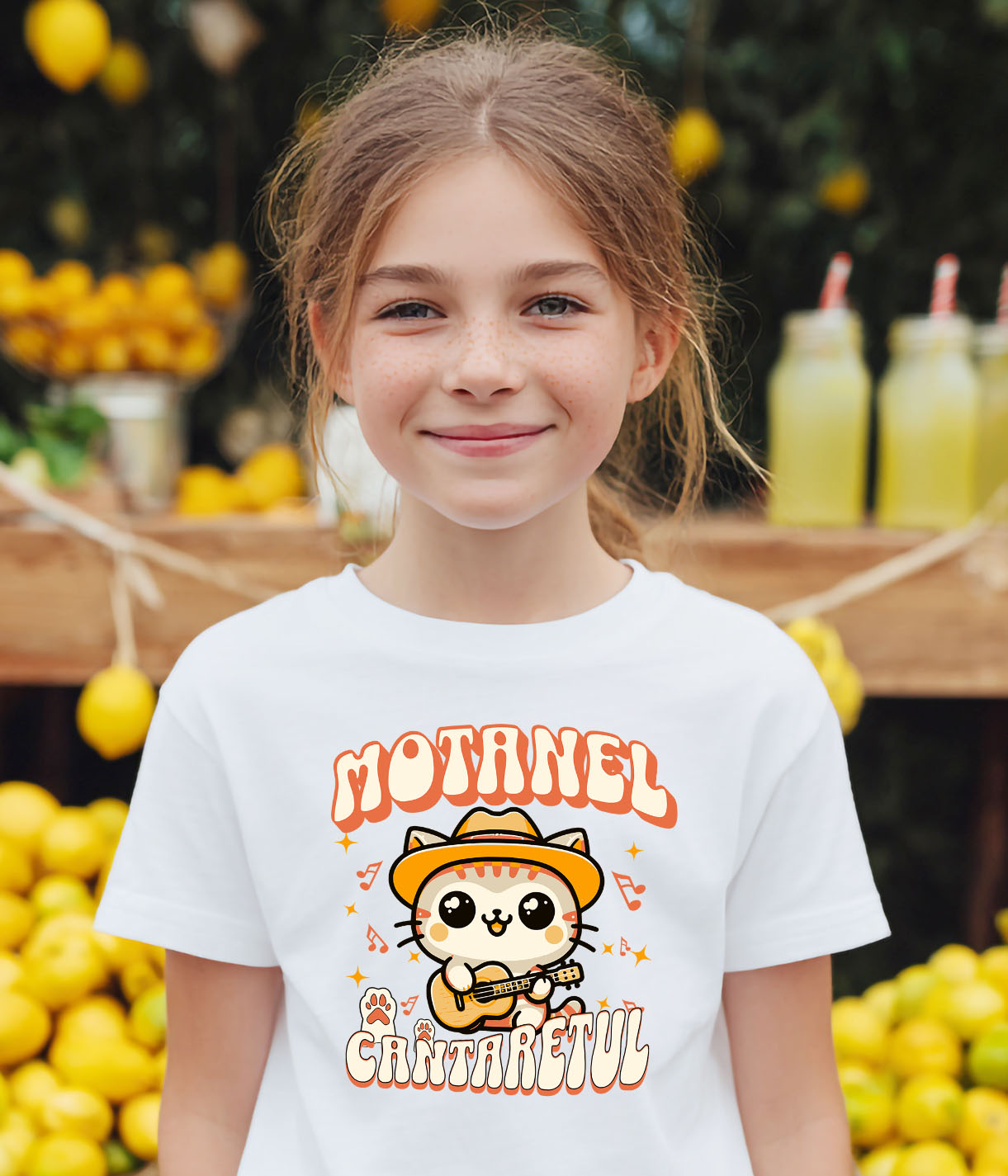 Tricou Femei, Barbati, Copii, Fata, Baiat, Unisex Personalizat Motan Cu Pălărie Mexicană și Chitară – Cadou Personalizat Motănel Cântărețul pentru Copii și Familie [2]