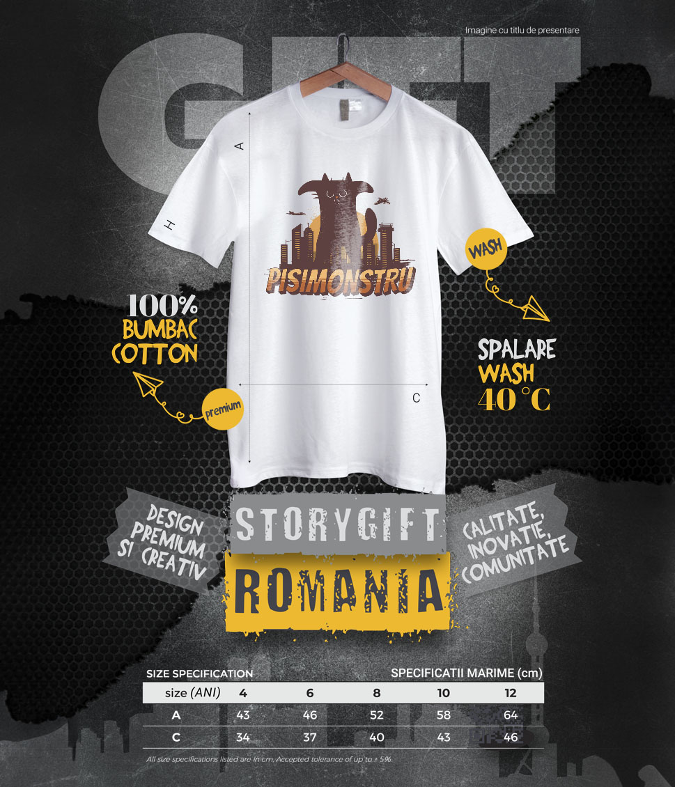 Tricou Femei, Barbati, Copii, Fata, Baiat, Unisex Personalizat Pisica Imensă Neagră cu Text PisiMonstru – Cadou Personalizat pentru Iubitorii de Motani și Pisici [5]