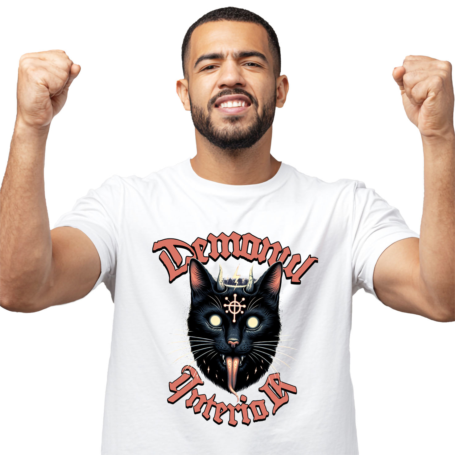 Pisici - Tricou Femei, Barbati, Copii, Fata, Baiat, Unisex Personalizat Pisica Neagră Stil Iluminați Halloween – Cadou „Demonul Interior” pentru Iubitorii De Pisici și Halloween