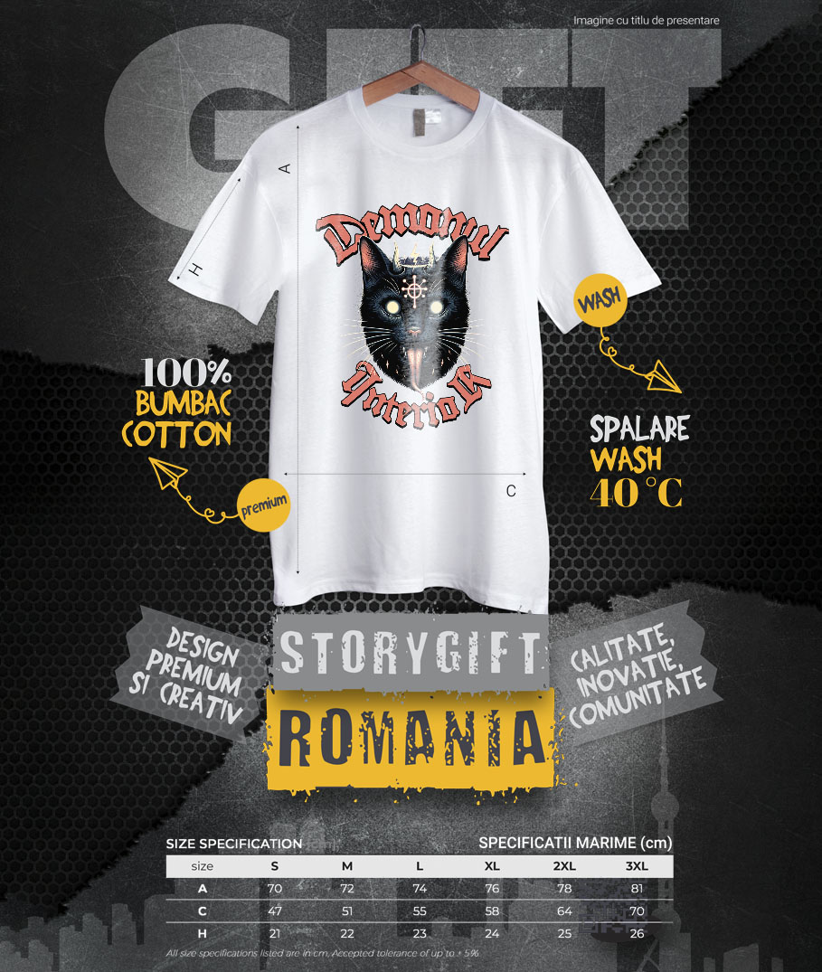 Tricou Femei, Barbati, Copii, Fata, Baiat, Unisex Personalizat Pisica Neagră Stil Iluminați Halloween – Cadou „Demonul Interior” pentru Iubitorii De Pisici și Halloween [3]