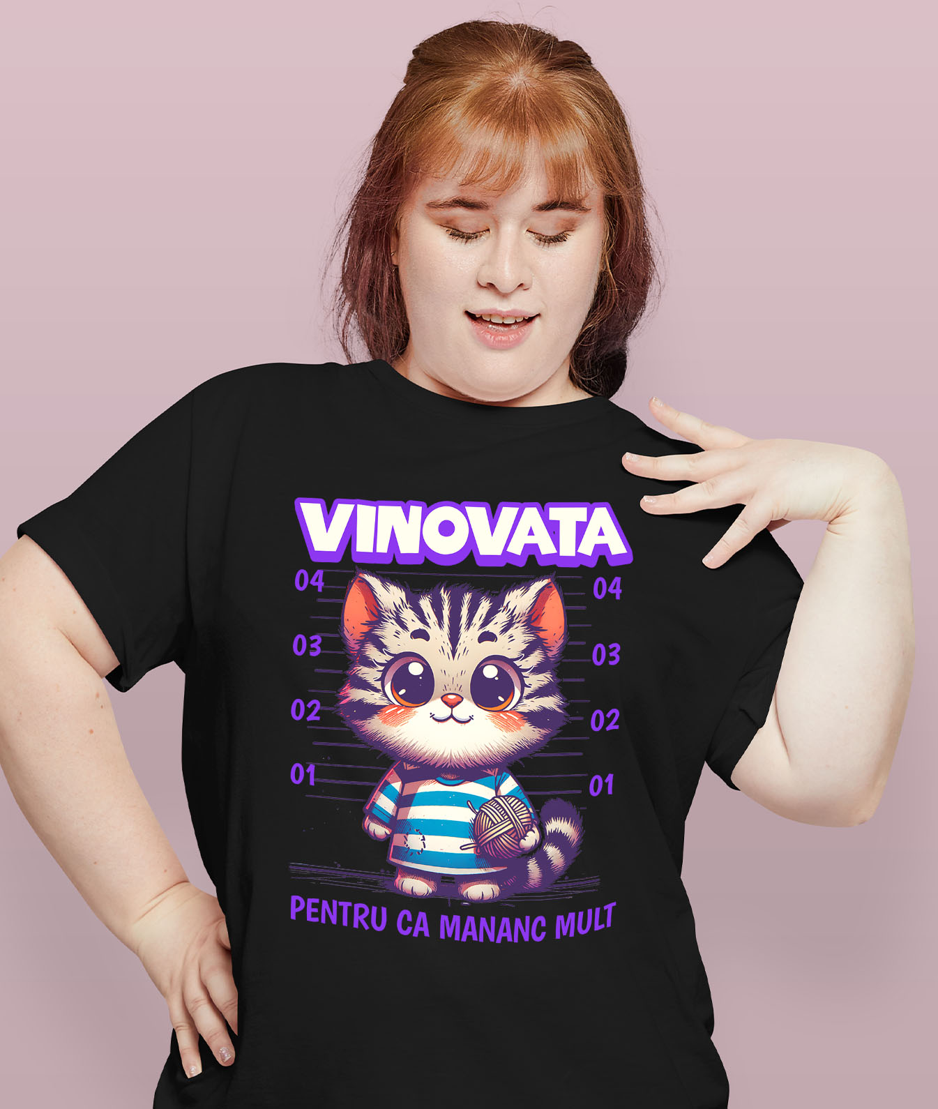 Tricou Femei, Barbati, Copii, Fata, Baiat, Unisex Personalizat Pisica În Dungi Cu Ghem De Lână „Vinovată Pentru Că Mănânc Mult” – Cadou Amuzant Pentru Iubitorii De Pisici [1]