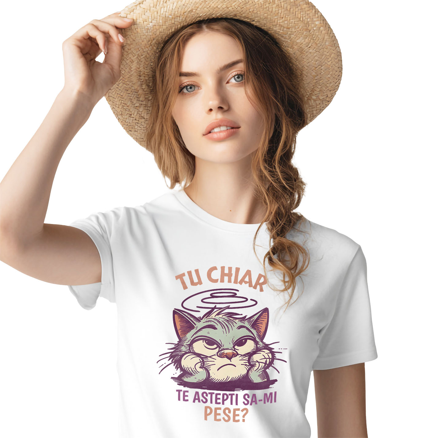 Pisici - Tricou Femei, Barbati, Copii, Fata, Baiat, Unisex Personalizat Pisica Plictisită și Mofturoasă „Tu Chiar Te Așteptai Să-mi Pese” – Cadou Amuzant Pentru Iubitorii De Pisici