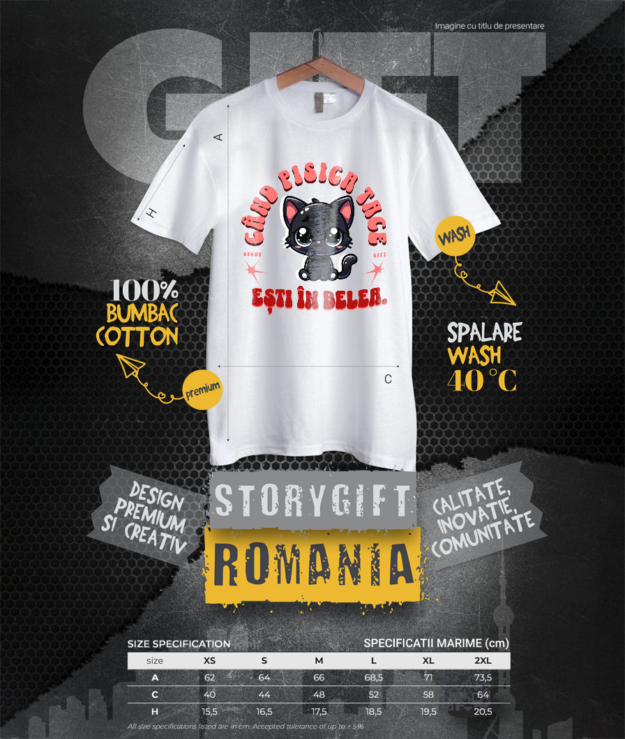 Tricou Femei, Barbati, Copii, Fata, Baiat, Unisex Personalizat Pisica Neagră Tristă „Când Pisica Tace Esti În Belea” – Cadou Amuzant Pentru Iubitorii De Pisici [3]