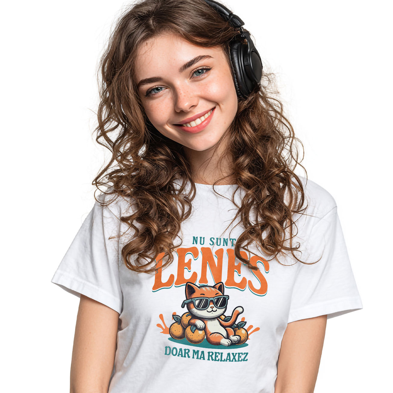 Tricouri - Tricou Femei, Barbati, Copii, Fata, Baiat, Unisex Personalizat Pisica Portocalie Cu Ochelari De Soare „Nu Sunt Leneș, Doar Mă Relaxez” – Cadou Amuzant Pentru Iubitorii De Pisici