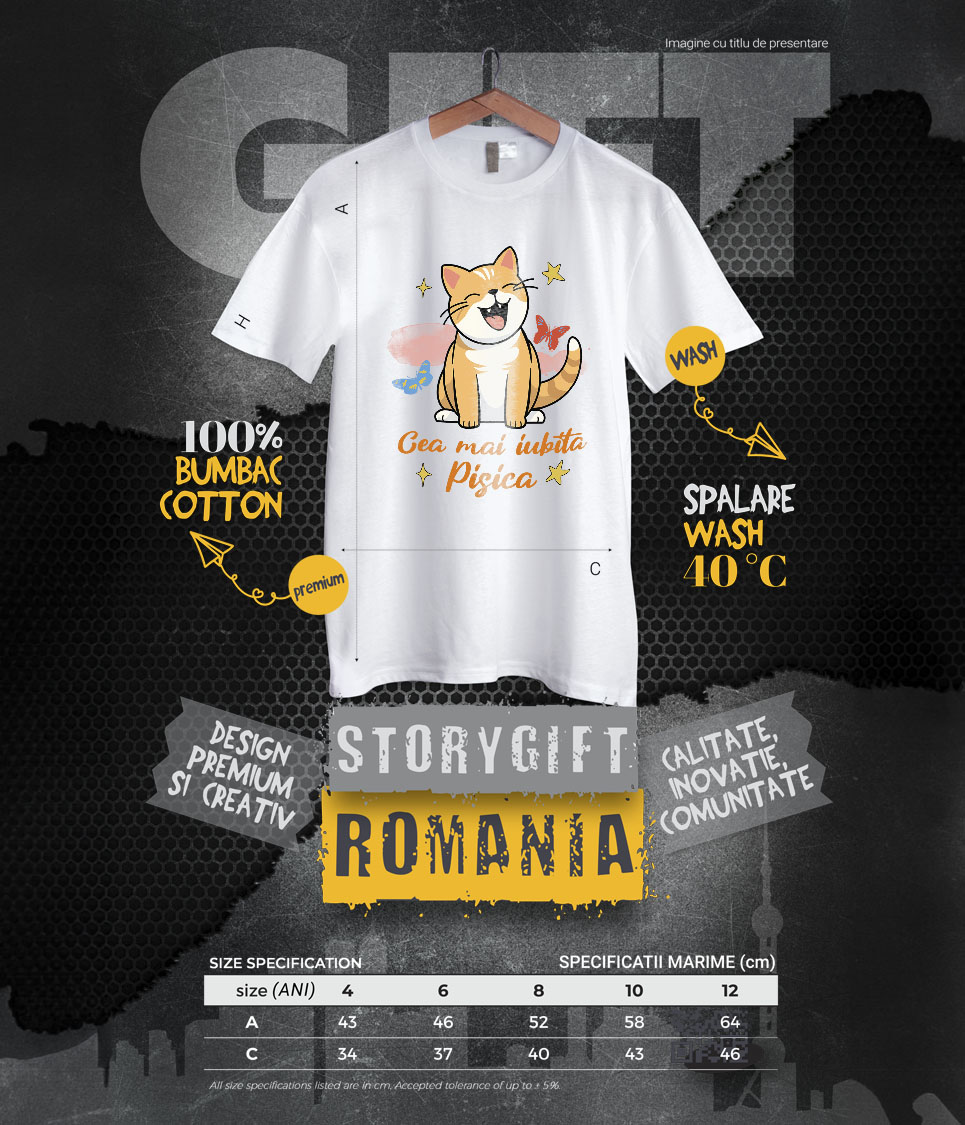 Tricou Femei, Barbati, Copii, Fata, Baiat, Unisex Personalizat Pisica Portocalie Veselă „Cea Mai Iubită Pisică” – Cadou Amuzant Pentru Iubitorii De Pisici [5]