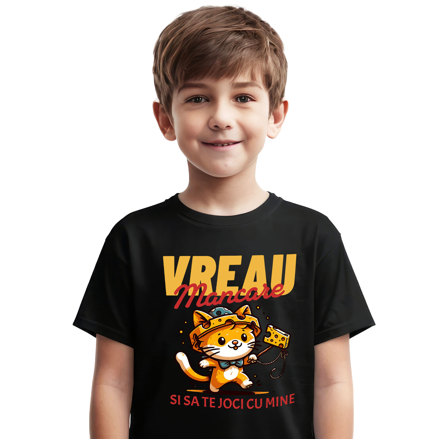 Pisici - Tricou Femei, Barbati, Copii, Fata, Baiat, Unisex Personalizat Pisica Portocalie Jucăușă „Vreau Mâncare și Să Te Joi Cu Mine” – Cadou Amuzant Pentru Iubitorii De Pisici