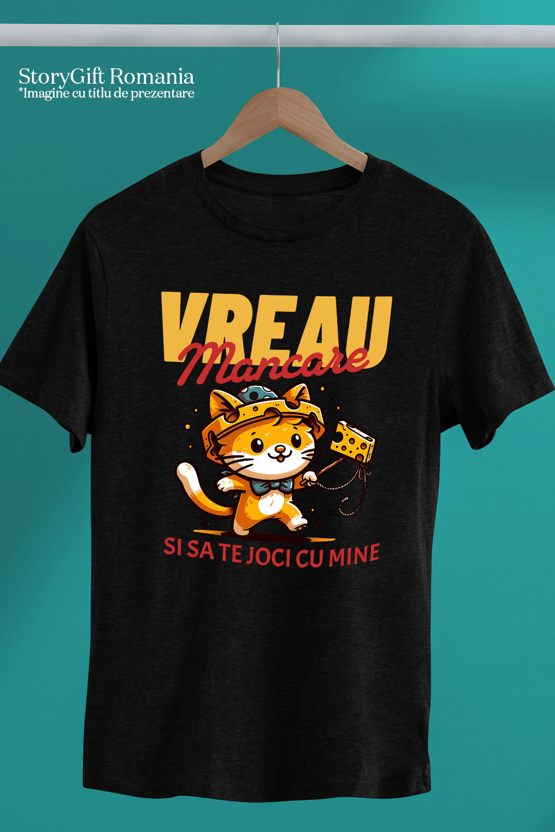 Tricou Femei, Barbati, Copii, Fata, Baiat, Unisex Personalizat Pisica Portocalie Jucăușă „Vreau Mâncare și Să Te Joi Cu Mine” – Cadou Amuzant Pentru Iubitorii De Pisici [4]